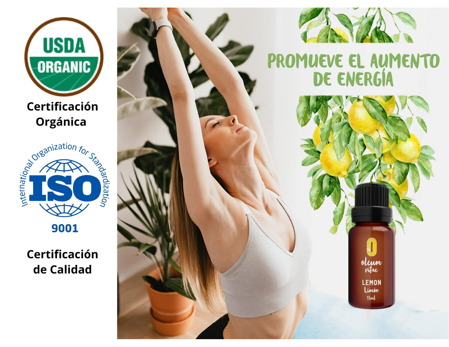 Aceite Esencial OLEUM VITAE Limón 100% Puro y Orgánico Certificado USDA 15ml