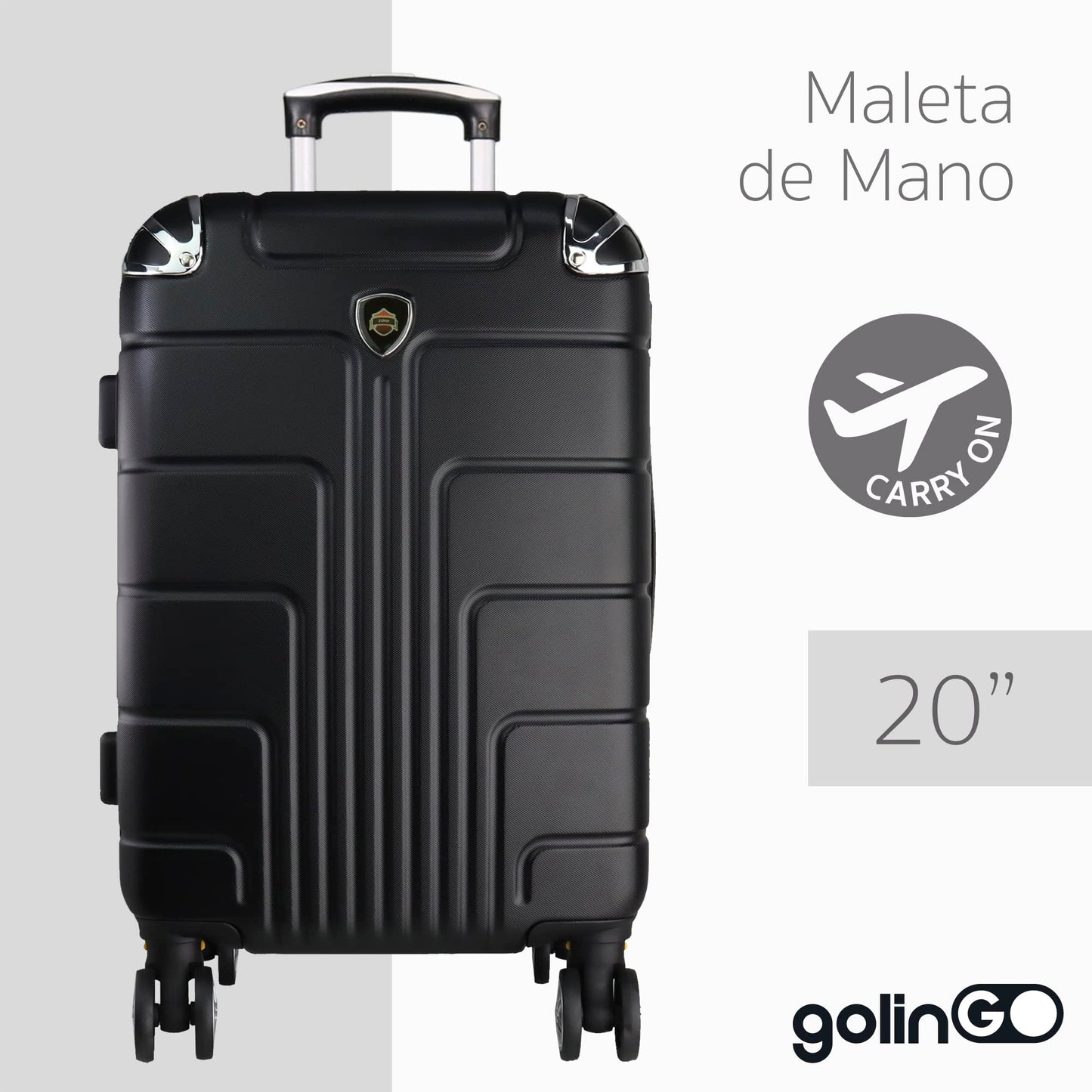 Maleta de Mano JONY Carry On Rigida Resistente Ruedas Giratorias 360 Mango Expandible ABS Candado de Seguridad (NEGRO)