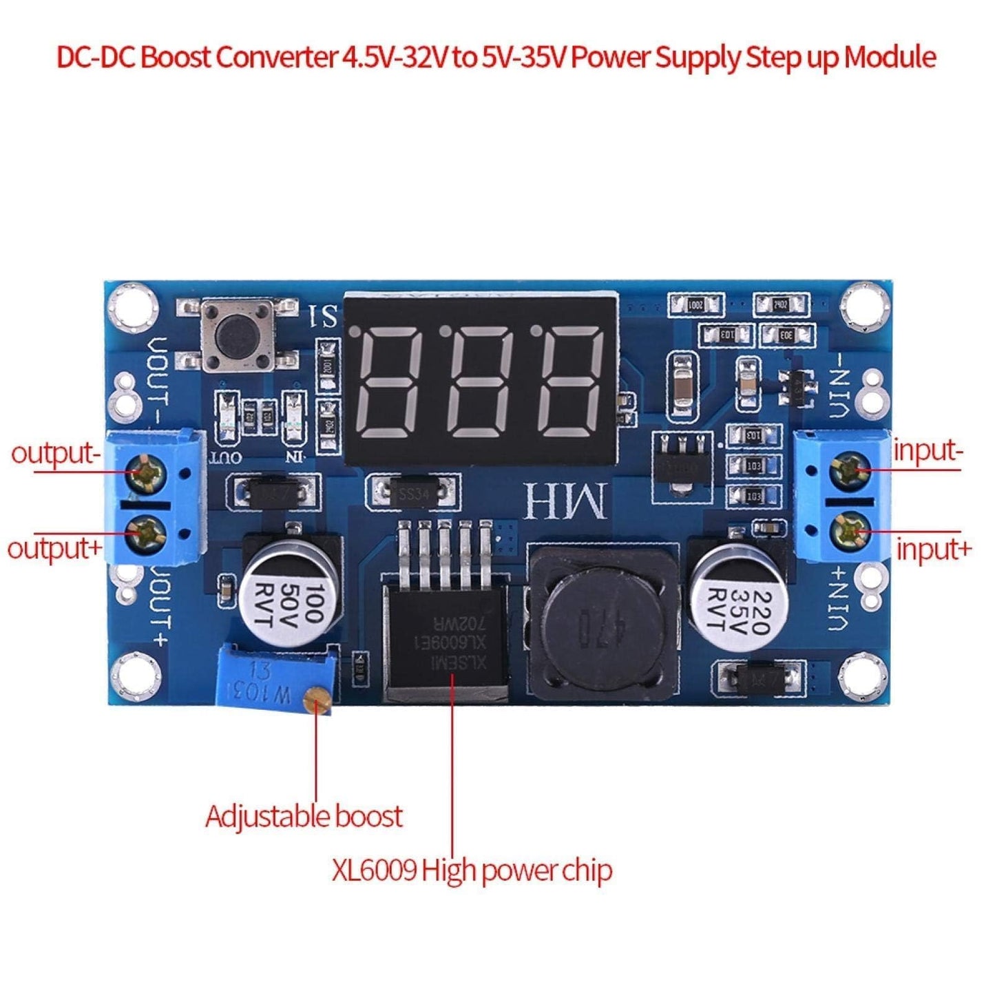Agatige Xl6009 Boost Converter, Módulo Elevador de Fuente de Alimentación de 4,5 V-32 V a 5 V-35 V, Módulo Convertidor Elevador DC-DC, Módulo de Fuente de Alimentación del Regulador Voltaje Ajustable