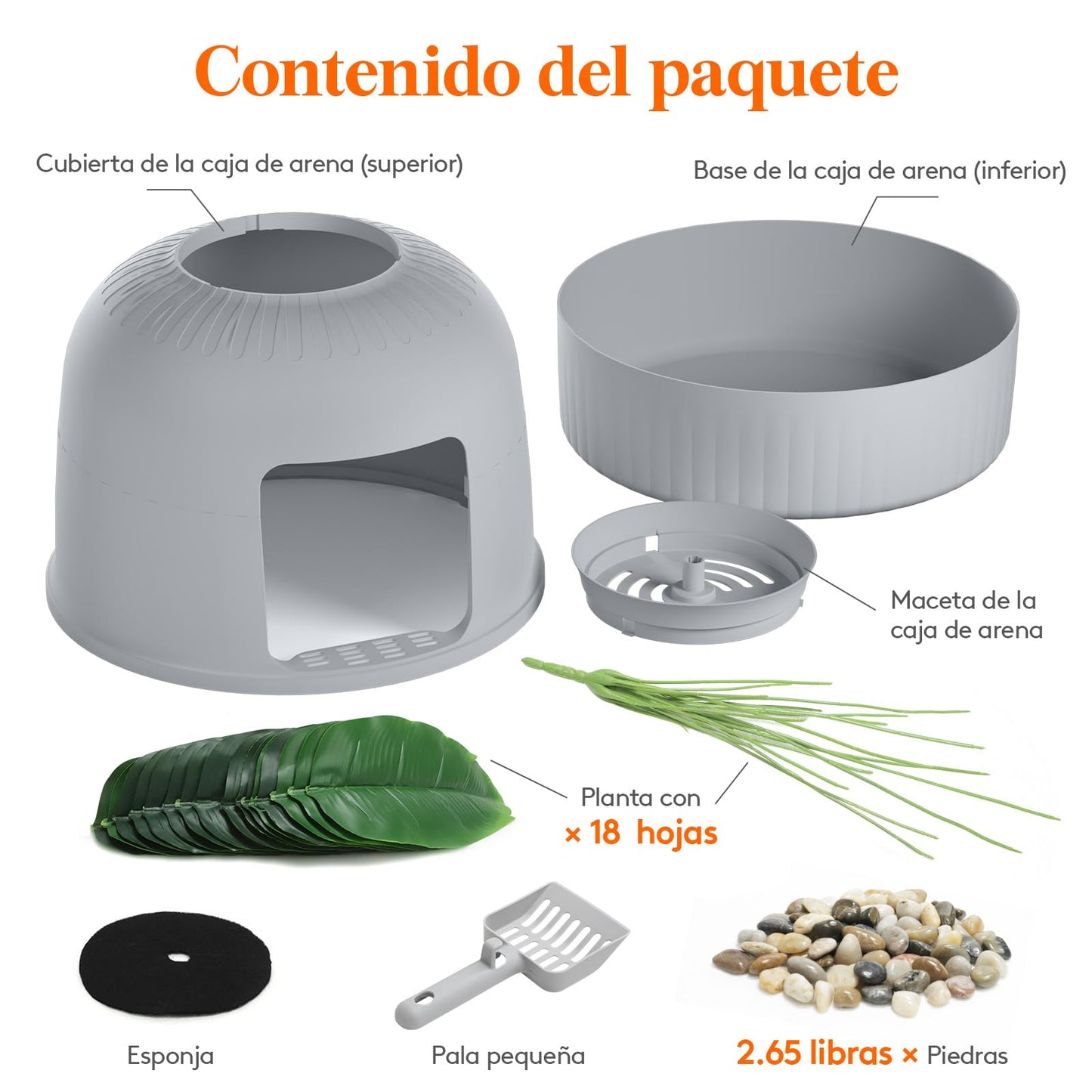 Lifewit Caja de Arena con Planta sintética y Pala para Gatos Grandes, Bandeja de Arena Oculta en Esquina con Control de olores y Filtro de Carbono en salón/Dormitorio/baño, Gris