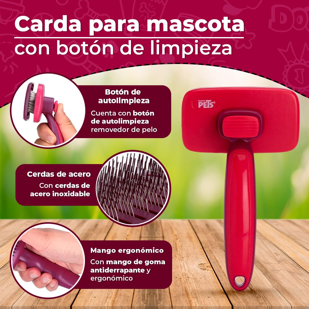 Fancy Pets Carda Cepillo con Botón de Autolimpieza para Perros y Gatos Tamaño Chico