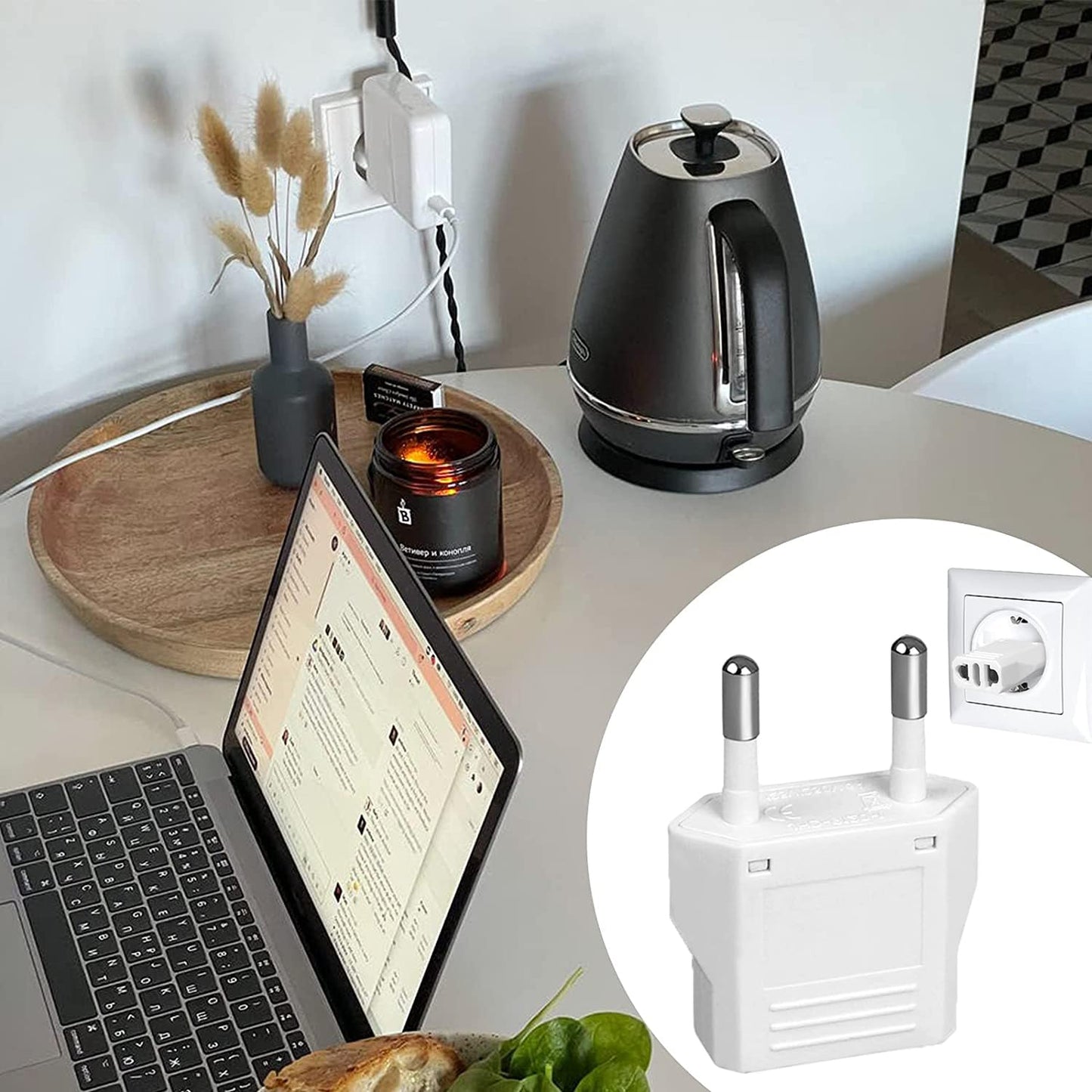 Adaptador de Enchufe MHKBD Blanco 4 Unidades para EE.UU. a Europa