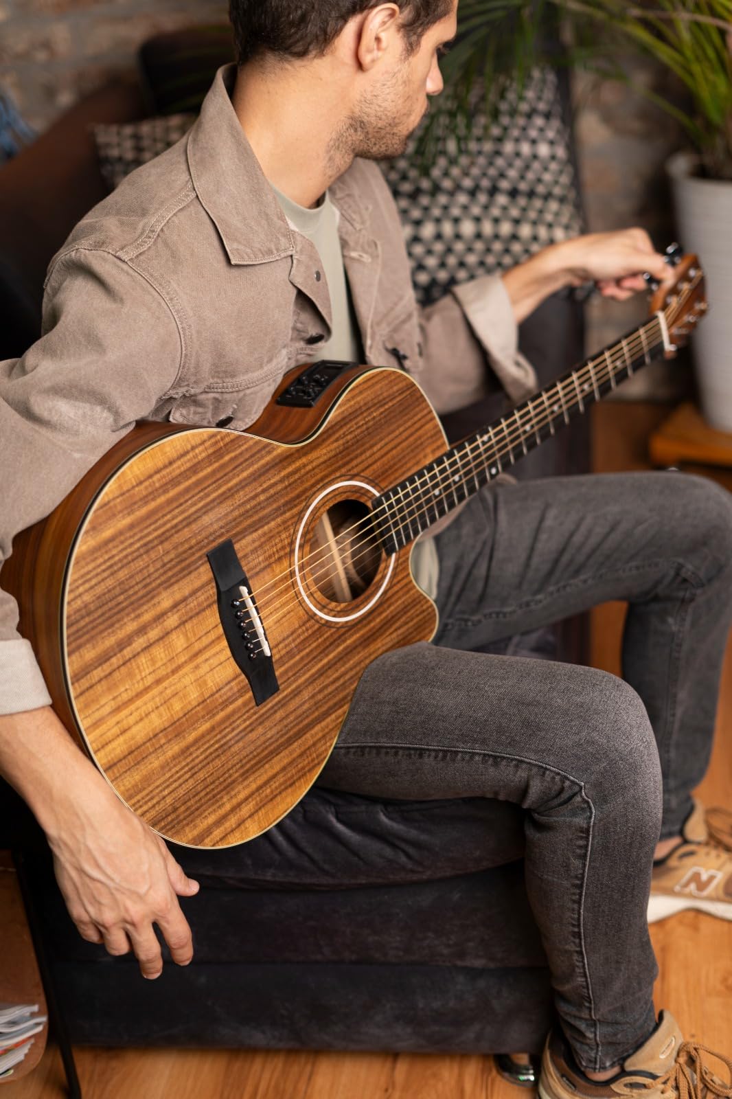 BAMBOO - Guitarra Electroacustica Stage Koa con Funda Accolchada, 40 pulgadas, madera Koa