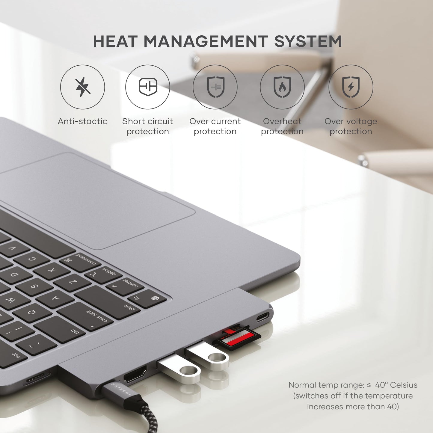 Adaptador Multipuertos Pro Slim SATECHI Gris Espacial con USB C Hub y Resolución 4K para MacBook Pro/Air M2