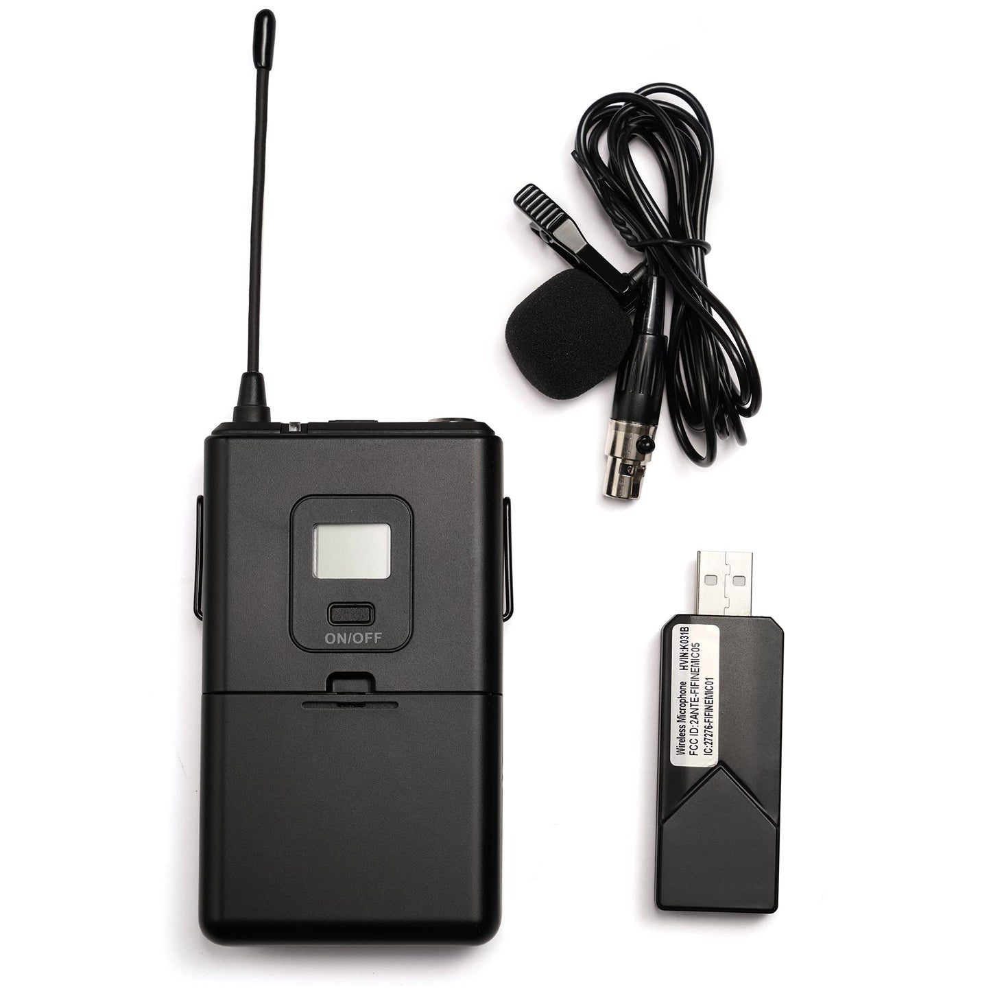FIFINE - Micrófonos inalámbricos para Ordenador, Sistema de micrófono inalámbrico USB para PC y Mac, Auricular UHF con Receptor USB, transmisor, Auriculares y Clip Lavalier Solapa Mic-K031B