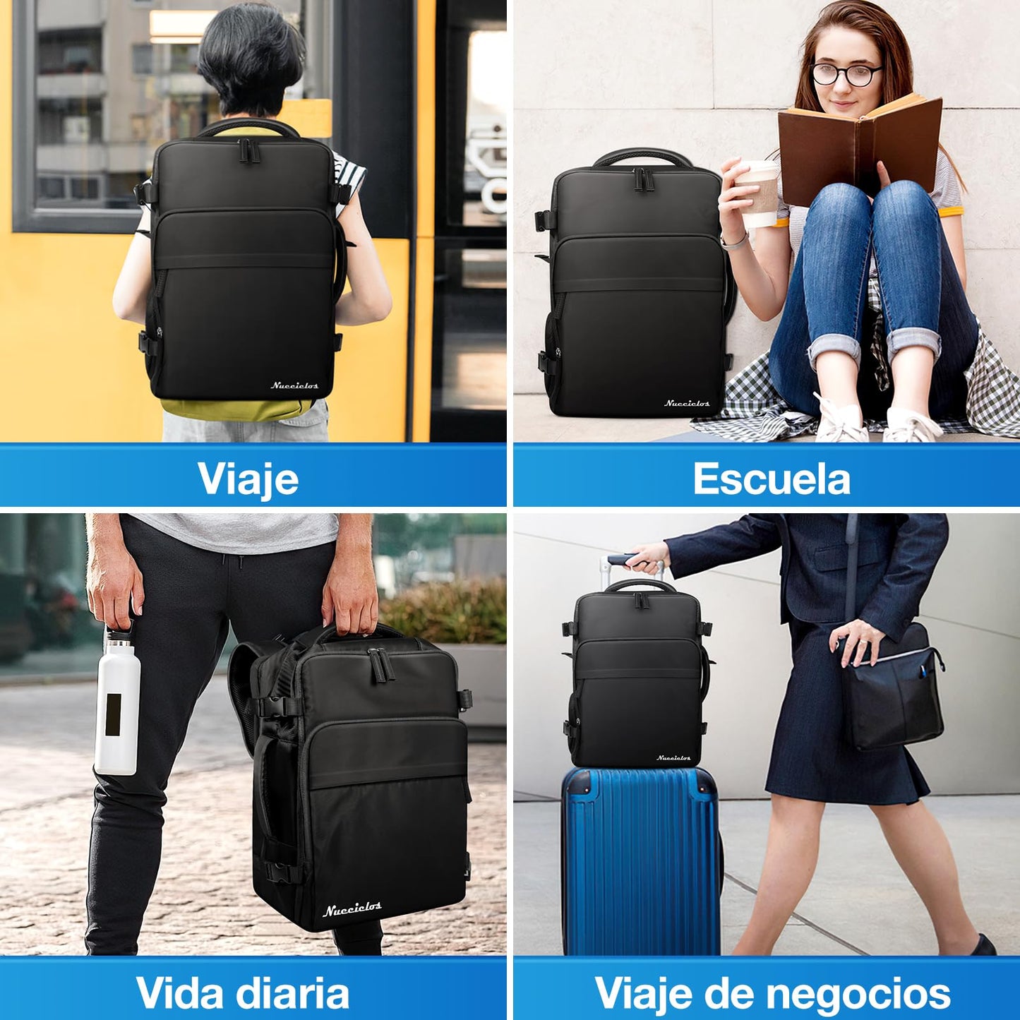 Mochila de Viaje Multifuncional Expandible Impermeable Gran Capacidad Negro