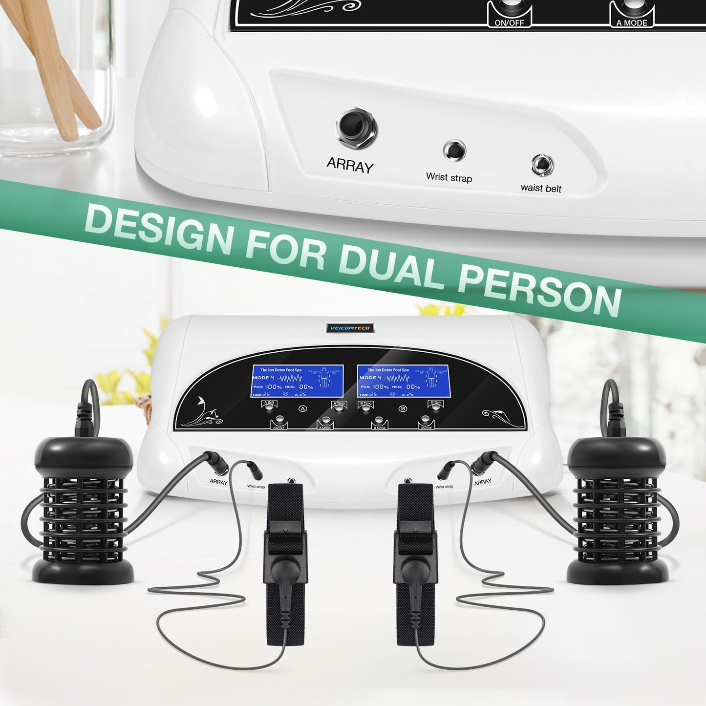 Máquina de desintoxicación dual iónica para baño de pies, máquina profesional de desintoxicación de pies, ionónico, máquina de desintoxicación de pies con 2 cinturones de cintura, 2 matrices, 10 revestimientos (negro)