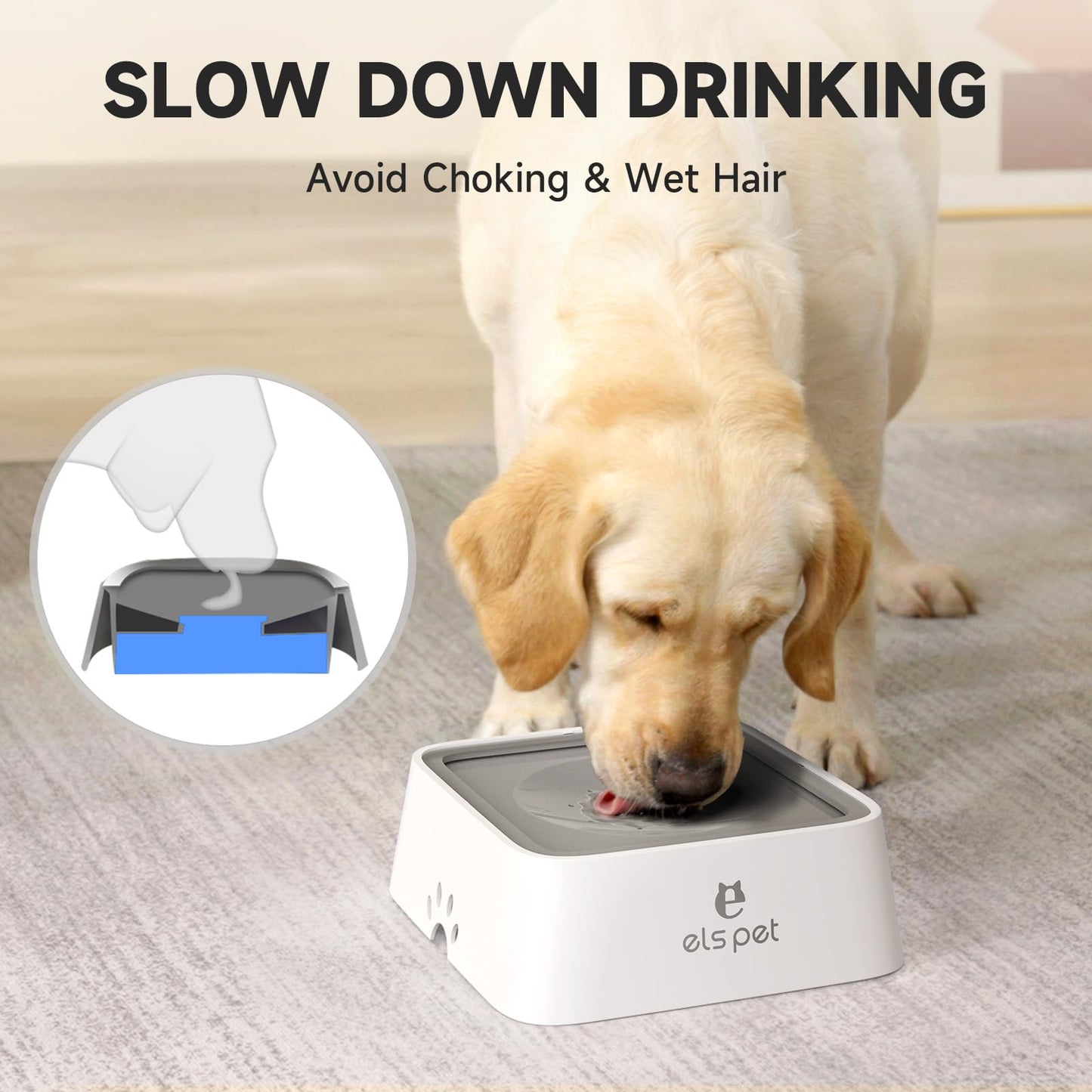 ELS PET plato para perro sin derrames, cuenco de agua para mascotas sin goteo, 70 onzas/2 L plato agua perro sin derrames, tazón de agua de viaje de gran capacidad para perros, gatos, tazón de agua para perros ansiosos