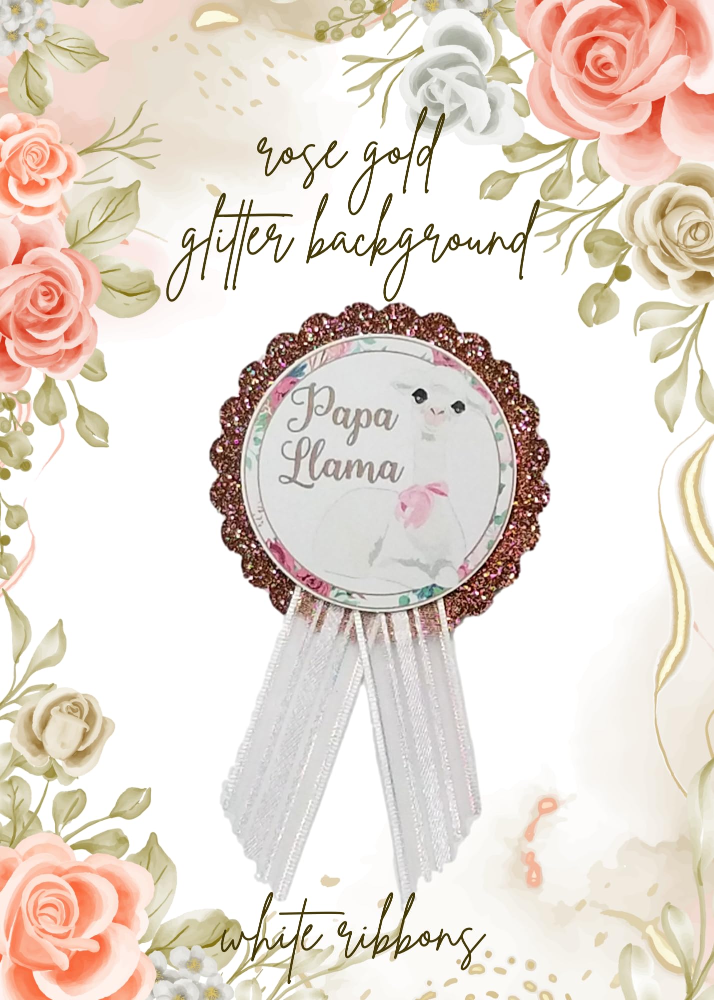 Daddy to Be Pin Llama Baby Shower Pin para papá, blanco y oro rosa, It's a Girl, It's a Boy Baby Sprinkle