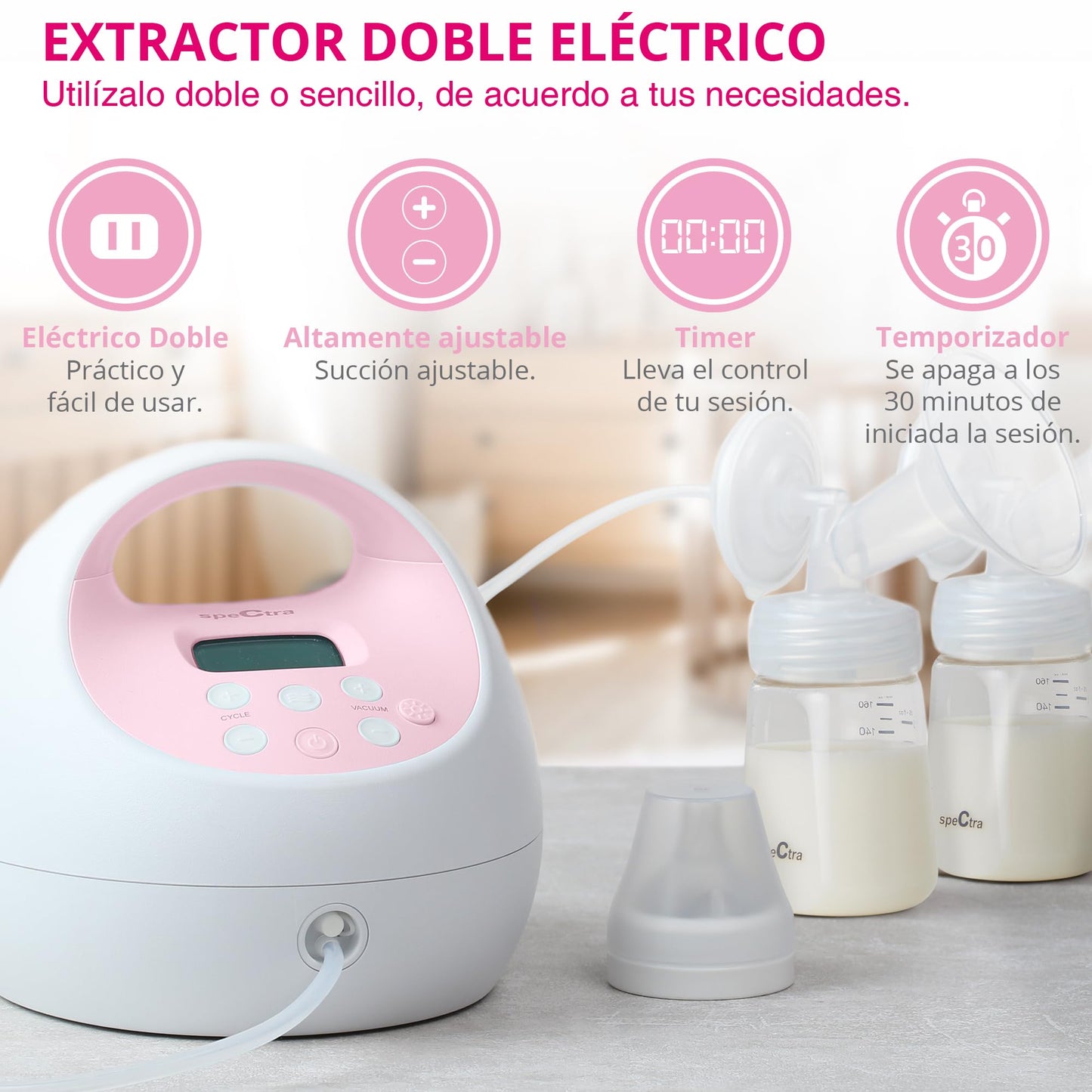 Extractor de Leche Eléctrico Doble Spectra S2 Plus Grado Hospitalario Sistema Cerrado Original