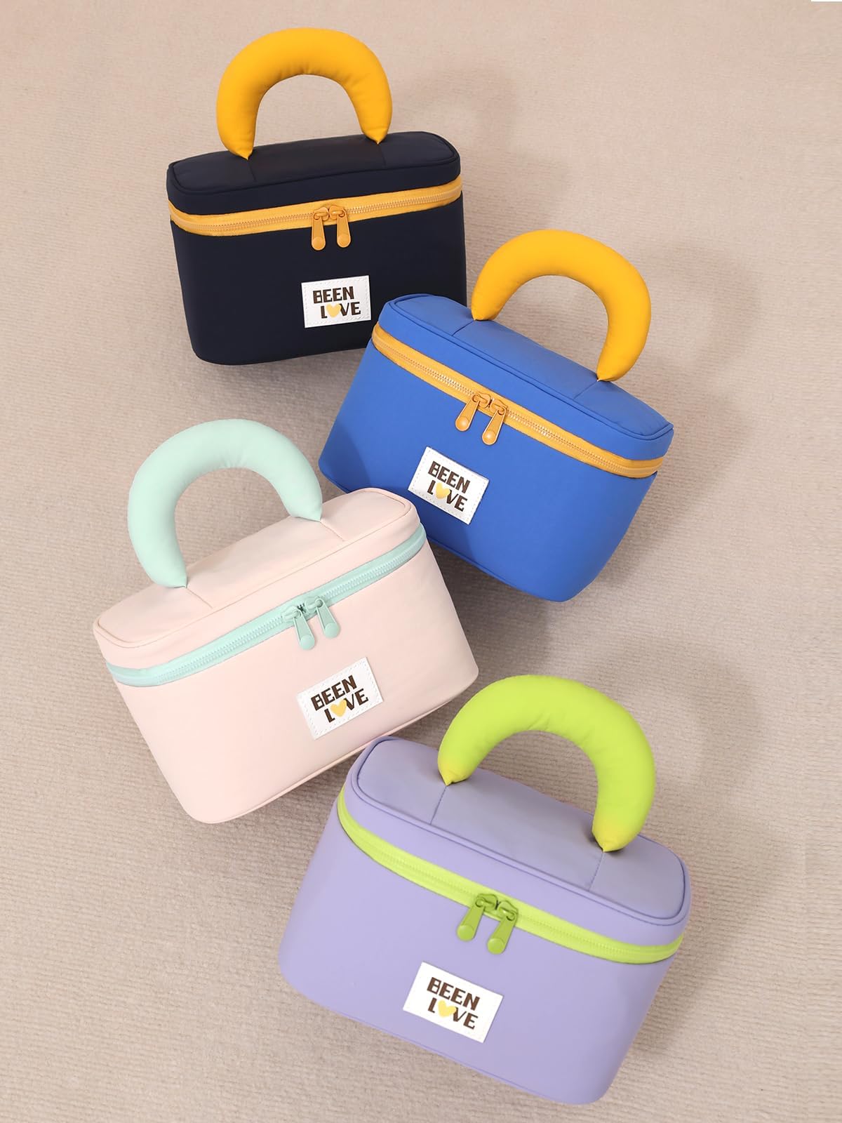 Lalamisi - Bolsa de maquillaje de viaje para mujer, bolsa de maquillaje de gran capacidad, bolsa organizadora, bolsa de aseo portátil, impermeable, con asa y divisor, Rosado, Bolsa de cosméticos de