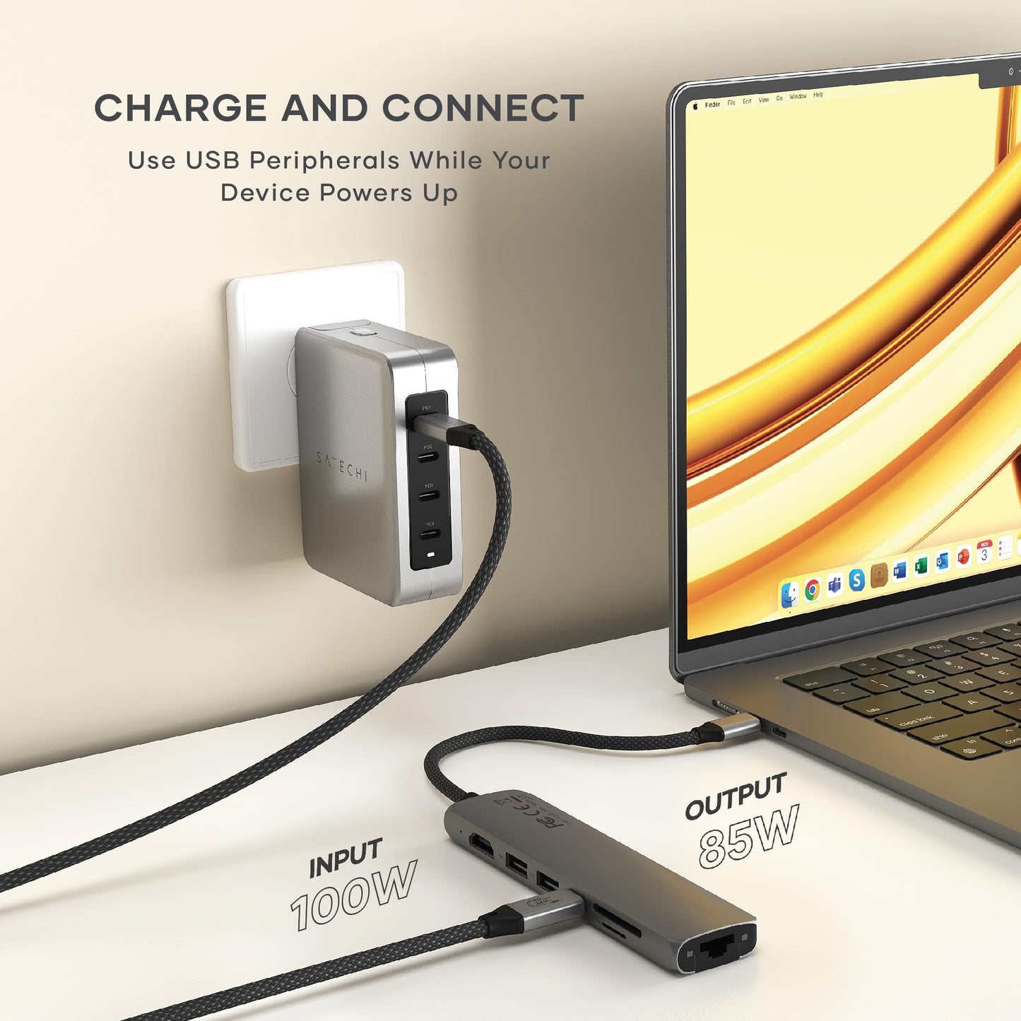 Adaptador USB-C Satechi Gris Espacial 7 en 1 con HDMI 4K y Carga PD 100W para MacBook Pro/Air, iPad, iPhone, Windows
