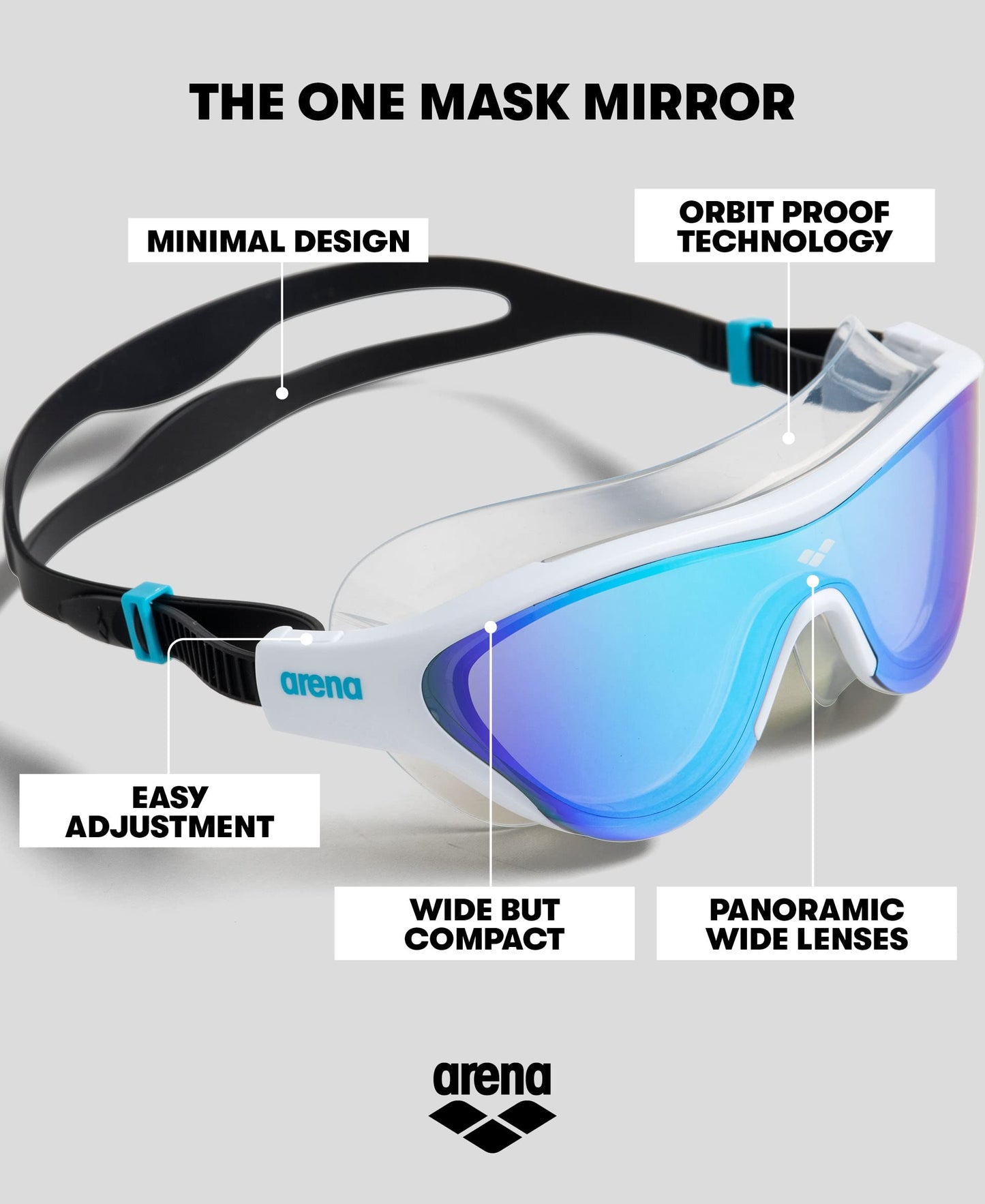 Arena The One Mask - anteojos de natación para Hombres y Mujeres, Azul/Blanco, Lente de Espejo