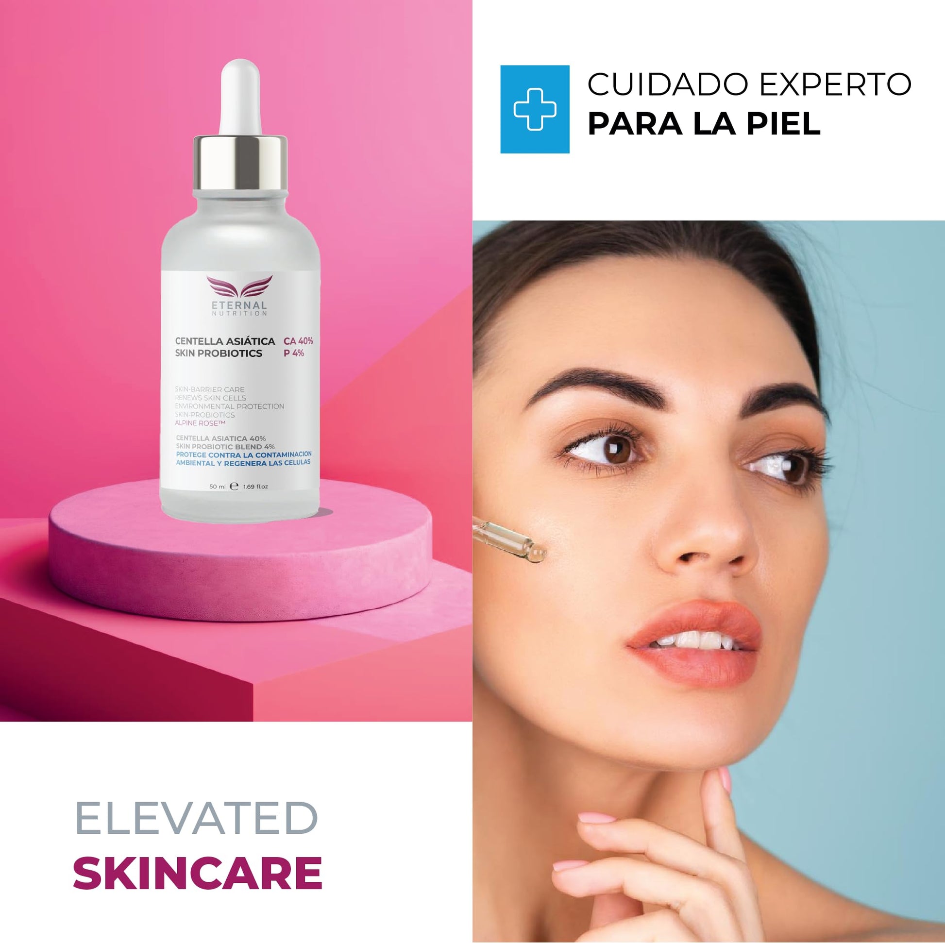 Serum CENTELLA ASIATICA 40%, Skin Probiotics 4%. 50 ml. Suero Protector y Regenerador de Células | Ingredientes Naturales | Skin Care | Piel Sana y Joven Uniforme | Textura Ligera | Para Todo Tipo de Piel by ETERNAL NUTRITION