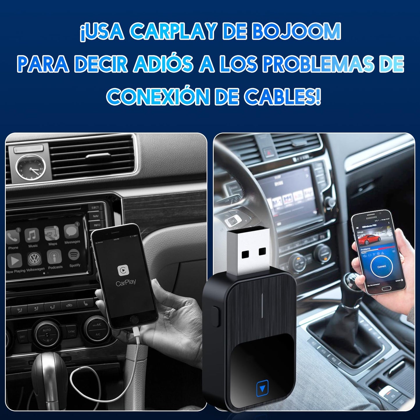 CarPlay Inalambrico y Android Auto 2 en 1 Bluetooth 5.1/WIFI,Adaptador USB Carplay con Función de Reinicio,Convierte Adaptador Cableado en inalámbrico Carplay /Android Auto para Automóviles 2016+
