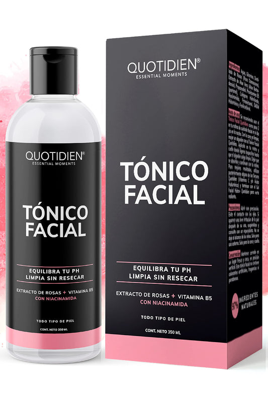 Quotidien Tónico Facial con Agua de Rosas + Vitamina B5 + Niacinamida- Sin Fragancia-Sin Alcohol Etílico-97% Ingredientes Naturales - Equilibra el PH , Limpia Sin Resecar, Suaviza e Hidrata- Mejora Tu Piel - Hidratación Facial - Ideal Para Todo Tipo de Pi