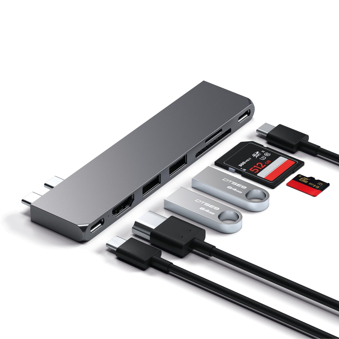 Adaptador Multipuertos Pro Slim SATECHI Gris Espacial con USB C Hub y Resolución 4K para MacBook Pro/Air M2