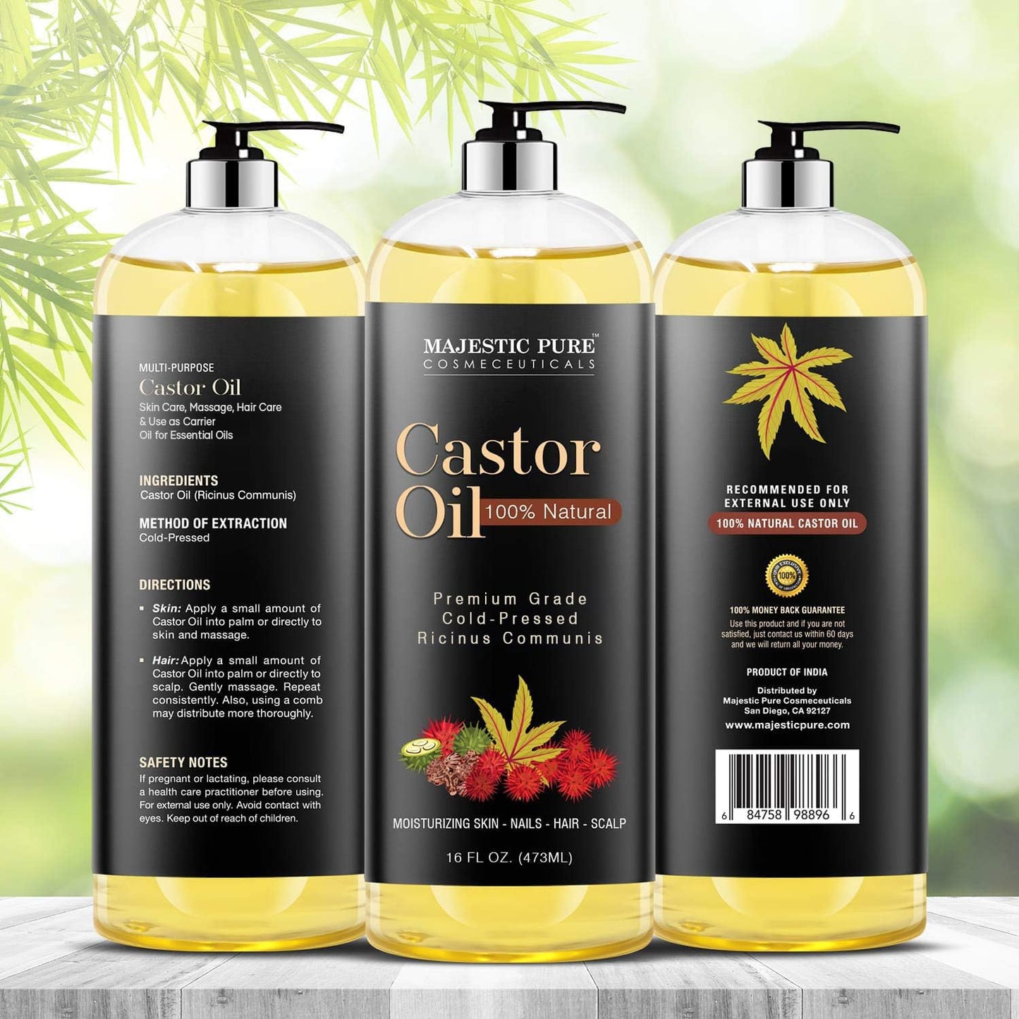 Majestic Pure Castor Oil, Hair Wonder Oil with Numerous Skin Benefits, 16 Oz