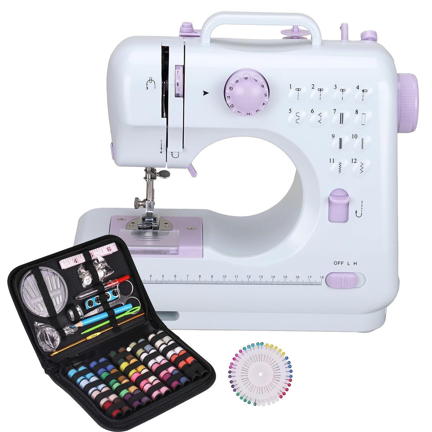 Máquina de Coser Electrica - Maquina de Coser Electrica 12 Tipos de Puntadas,Pedal Eléctrico de Doble Uso,Función de Patchwork, Costura de Botones,Costura Cilíndrica,Adecuado para Principiantes