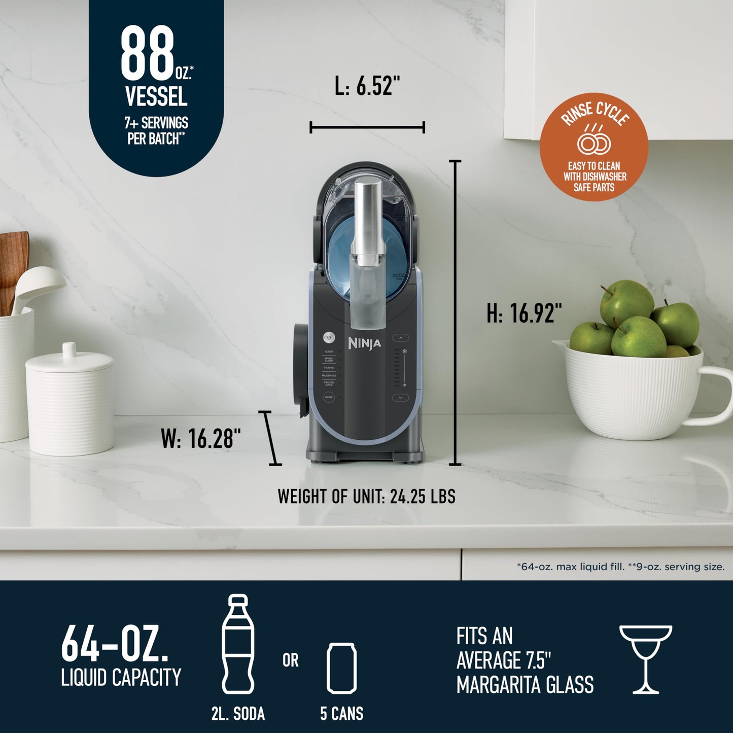 Máquina de Bebidas Congeladas Ninja Negro RapidChill 86 Onzas con 5 Programas Preestablecidos