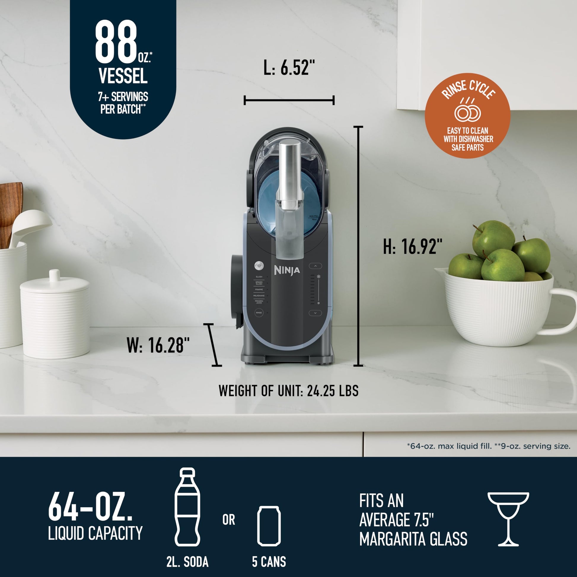 Máquina de Bebidas Congeladas Ninja Negro RapidChill 86 Onzas con 5 Programas Preestablecidos