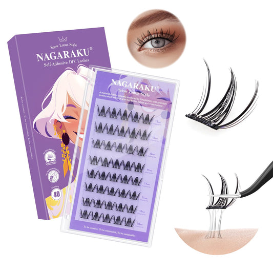 NAGARAKU Grupos De Pestañas Autoadhesivos Para 40 Pcs No Necesita Pegamento Ni Removedor Presión En Un Solo Paso Pestañas Reutilizables Prepegadas En Casa Loto de Nieve (SA-13,0.07 C Curl 10-12mm)