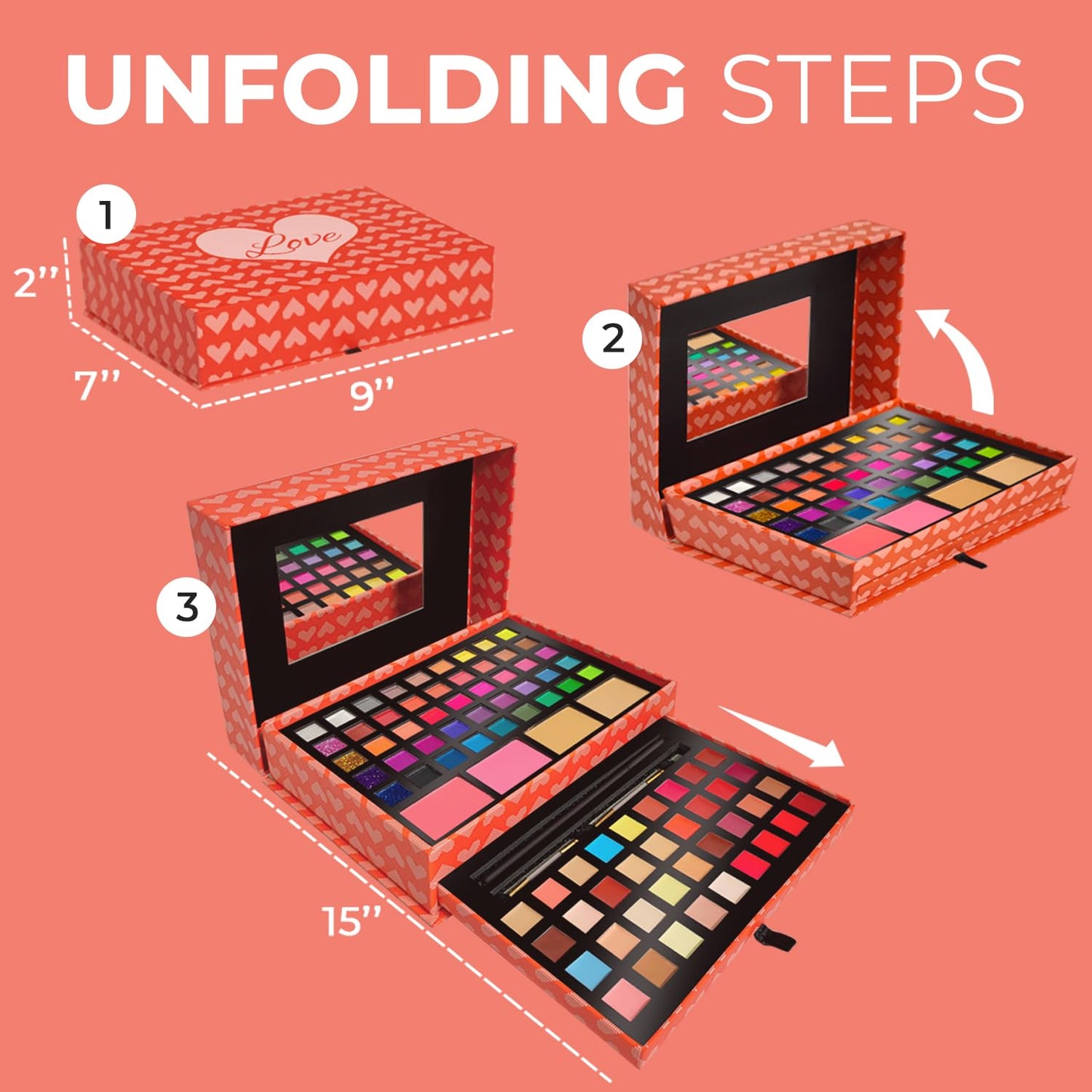Makeup Kits for Teens - 2-Tier Love Make Up Gift Set and Eyeshadow Palette for Teen Girls and Juniors -Variety Shade Array - Full Starter Kit for Beginners or Pros by
