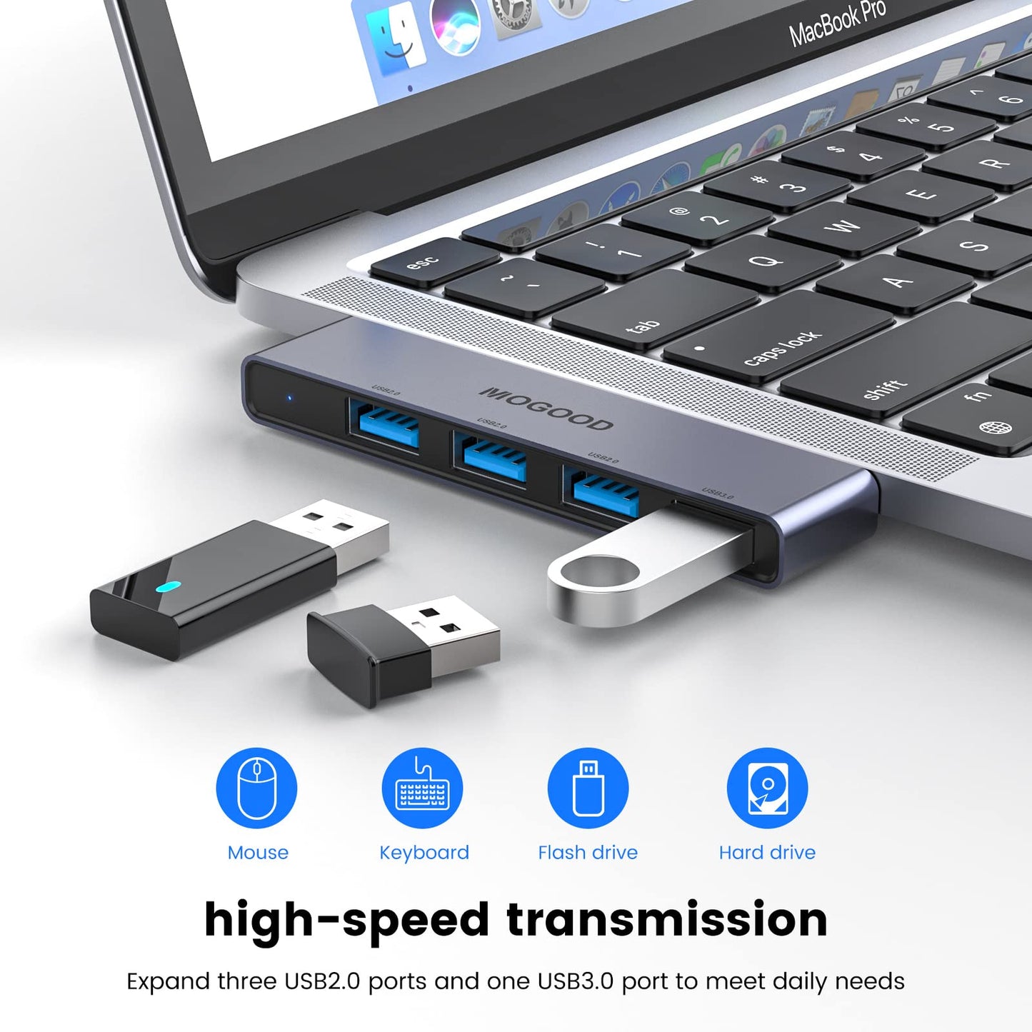 Adaptador USB C MOGOOD multipuerto 4 puertos para MacBook Pro/Air y Surface Pro