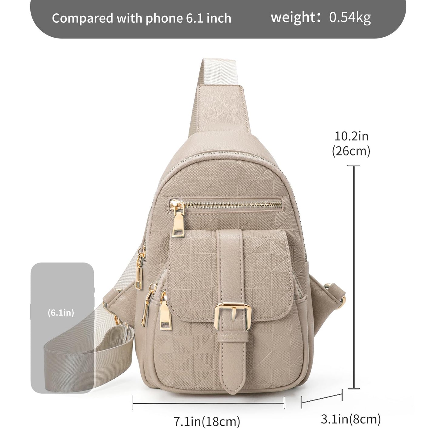 Anck Riñonera Bandolera para Mujer, Bolso Pequeño en el Pecho, Estilo Casual a Cuadros, 9831-G-YH-Khaki, Moda Relajada