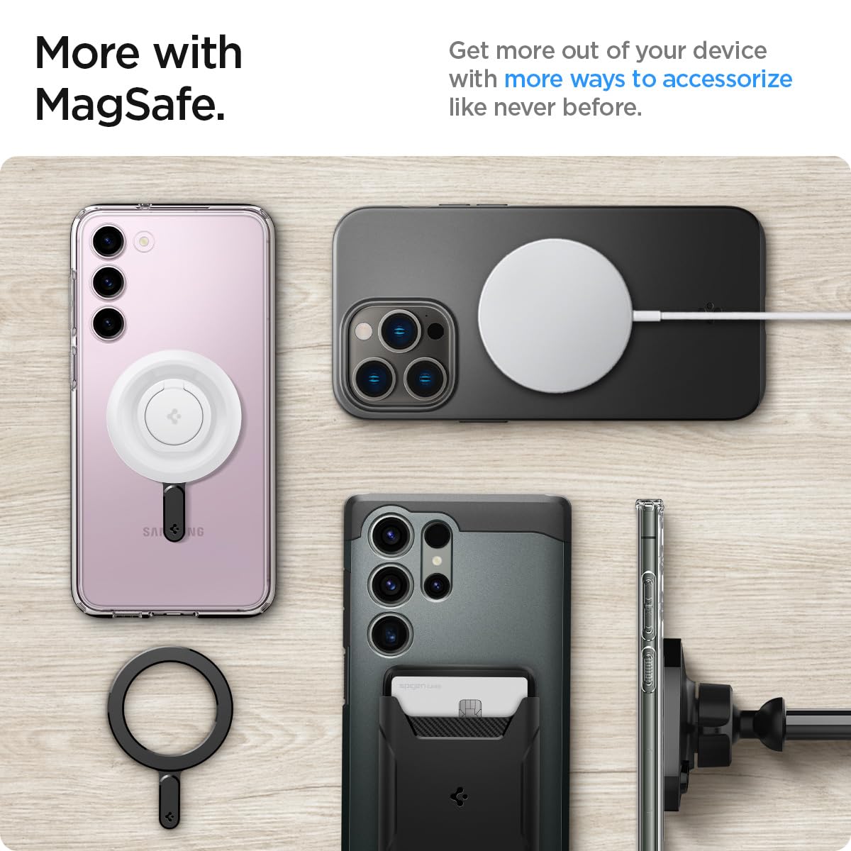 Adaptador Magnético Spigen Negro compatible con MagSafe para Accesorios de Cargador Inalámbrico iPhone 16/15/14/13/12/11, Pixel 9, Samsung Galaxy Z Fold/Z Flip/S y Más