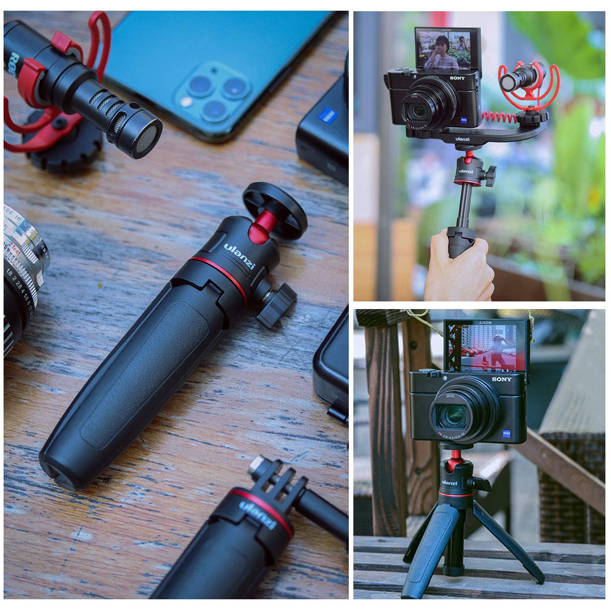 ULANZI MT-08 Extension Vlog Tripod Stand Handle Grip para iPhone 11 Pro MAX Samsung OnePlus Google Smartphone Canon G7X Mark III Sony RX100 VII A6400 A6600 Cámaras compactas Vlogging