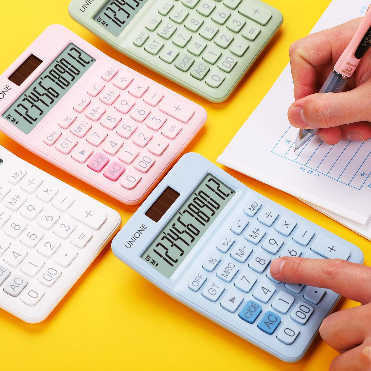 Calculadora UNIONE Azul con LCD Brillante y Doble Alimentación para Negocios, Oficina y Escuela