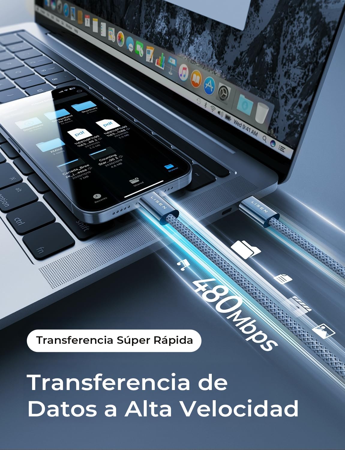 LISEN 240W Cable USB C a USB C PD 3.1 48V 5A, 2M 2 Unidades Cable Tipo C Carga Rápida 140W 100W 60W, Compatible con Galaxy S25/S24/S23 Ultra, Macbook Pro, iPhone 16/15 Pro Max, iPad Air Mini 7, Xiaomi