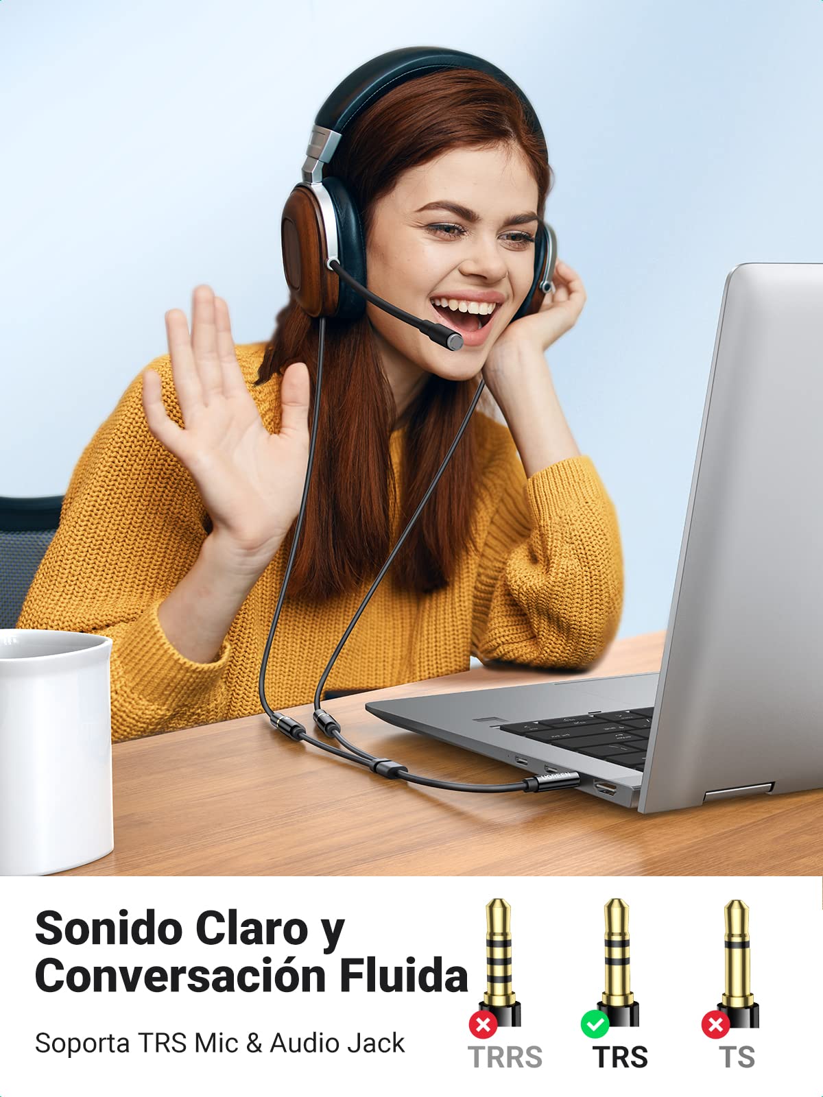 Adaptador Audio y Micrófono UGREEN Negro Compatible con PS4 y Laptop