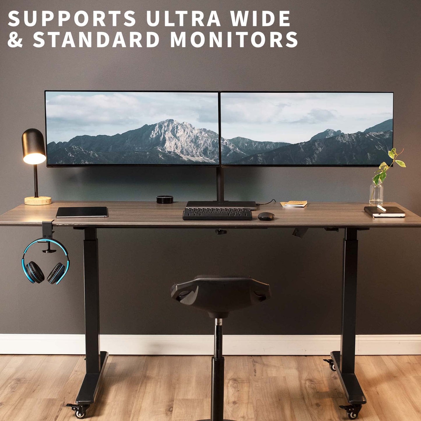 Soporte de Montaje de Escritorio VIVO Negro para Monitor Dual de Movimiento Completo VESA