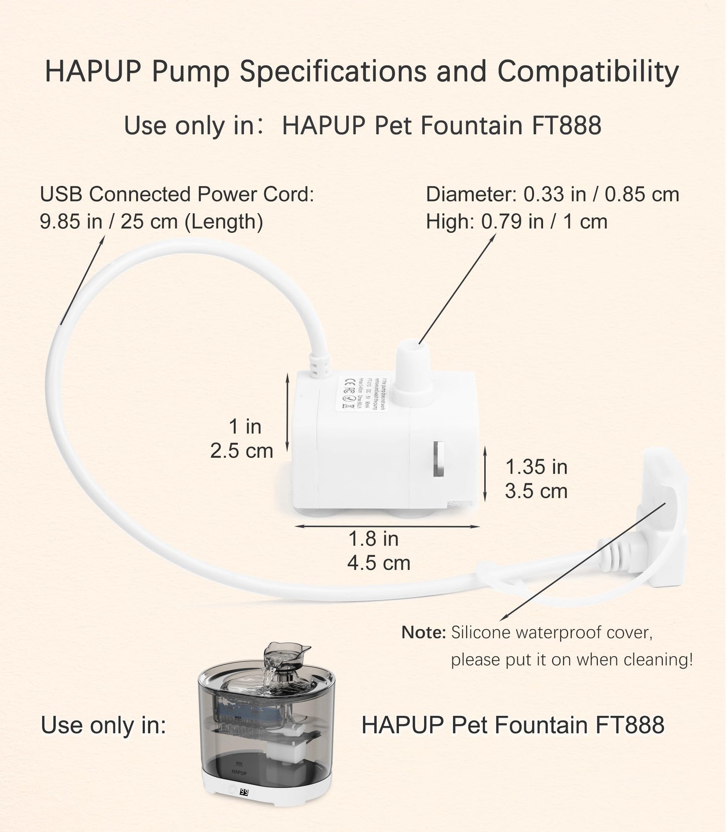 HAPUP Bomba de Repuesto para Fuente Gatos Bomba de Agua de Bebedero Gatos Solo Compatibles Fuente para Gatos sin Cable Funciona con Pilas, ASIN:B0CBX24SY7