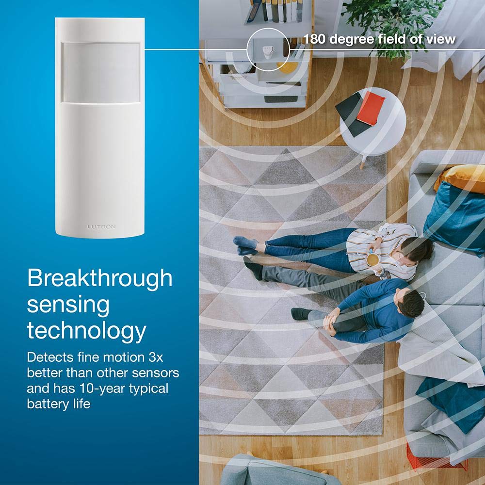 Lutron Caseta Smart Lighting - Sensor de movimiento de vacantes, se enciende manualmente, se apaga automáticamente, para reguladores, interruptores y ventiladores, no requiere cables, PD-VSENS-WH,