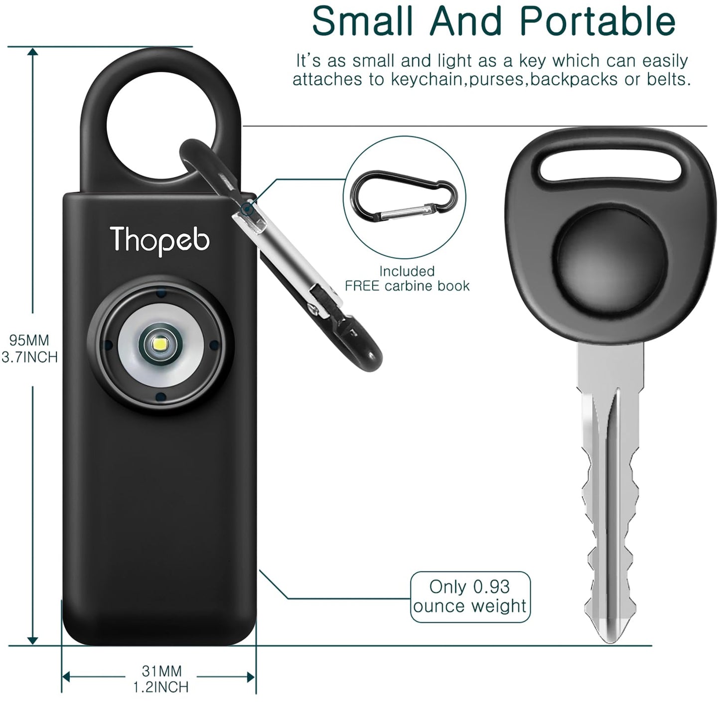 Alarma de Seguridad Personal Thopeb Carbón con Sirena de 130 dB y Luz LED para Mujer