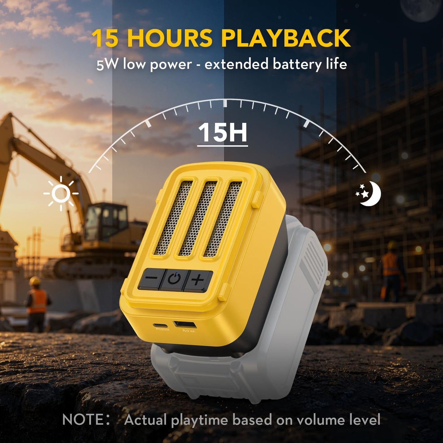 SurgeSonic - Altavoz Bluetooth para batería Dewalt de 20 V máximo, altavoz inalámbrico con carga USB-A/C, para lugares de trabajo al aire última intervensión, fiestas, cochera, campamento (batería no