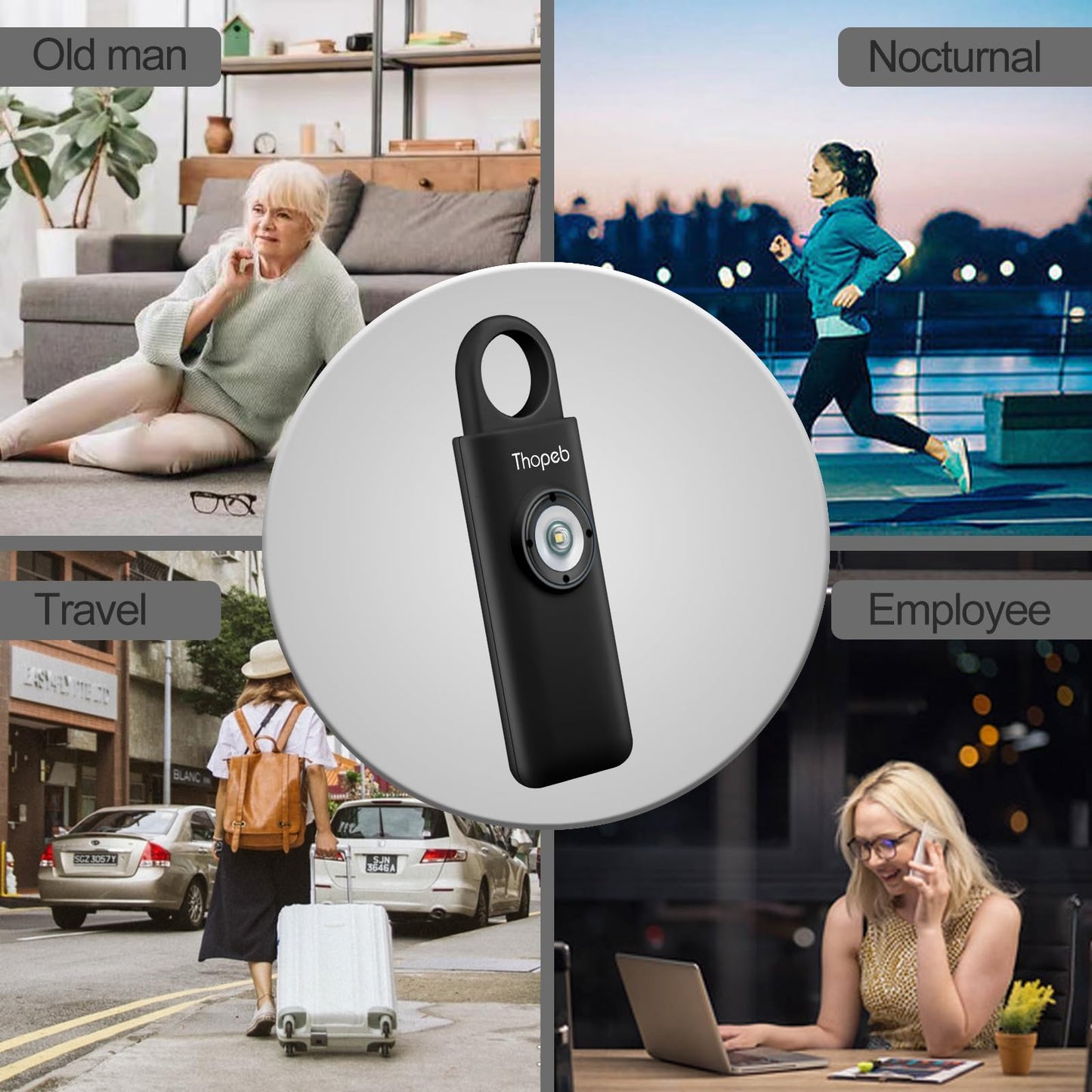 Alarma de Seguridad Personal Thopeb Carbón con Sirena de 130 dB y Luz LED para Mujer