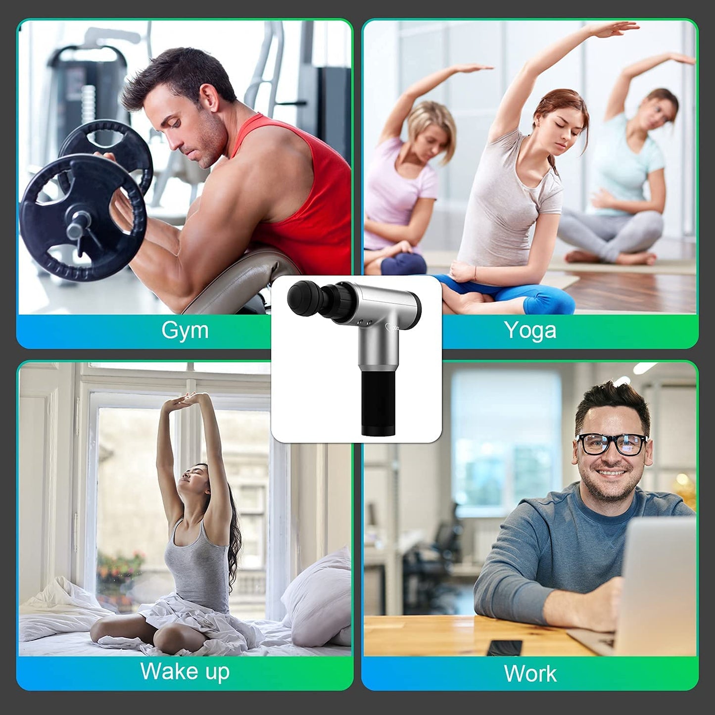 Pistola de Masaje Muscular, Cotsoco Handheld Deep Tissue Massage Gun, Masajeador Muscular de Tejido Profundo para Relajar Los Músculos Aliviar el Dolor, 4 cabezales y 6 Velocidades Ajustables(Plateado)
