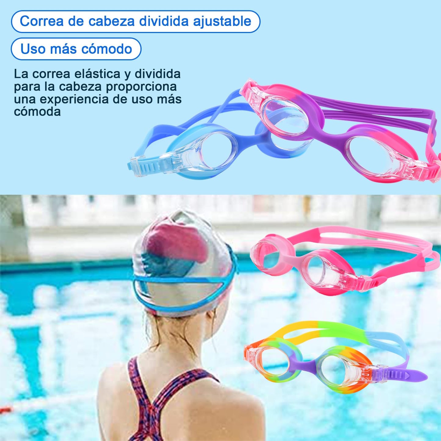 Gafas de Natación Niños 2 Pares - Antivaho + Silicona Ultra Suave, Edad 3-14 Años (Unisex)