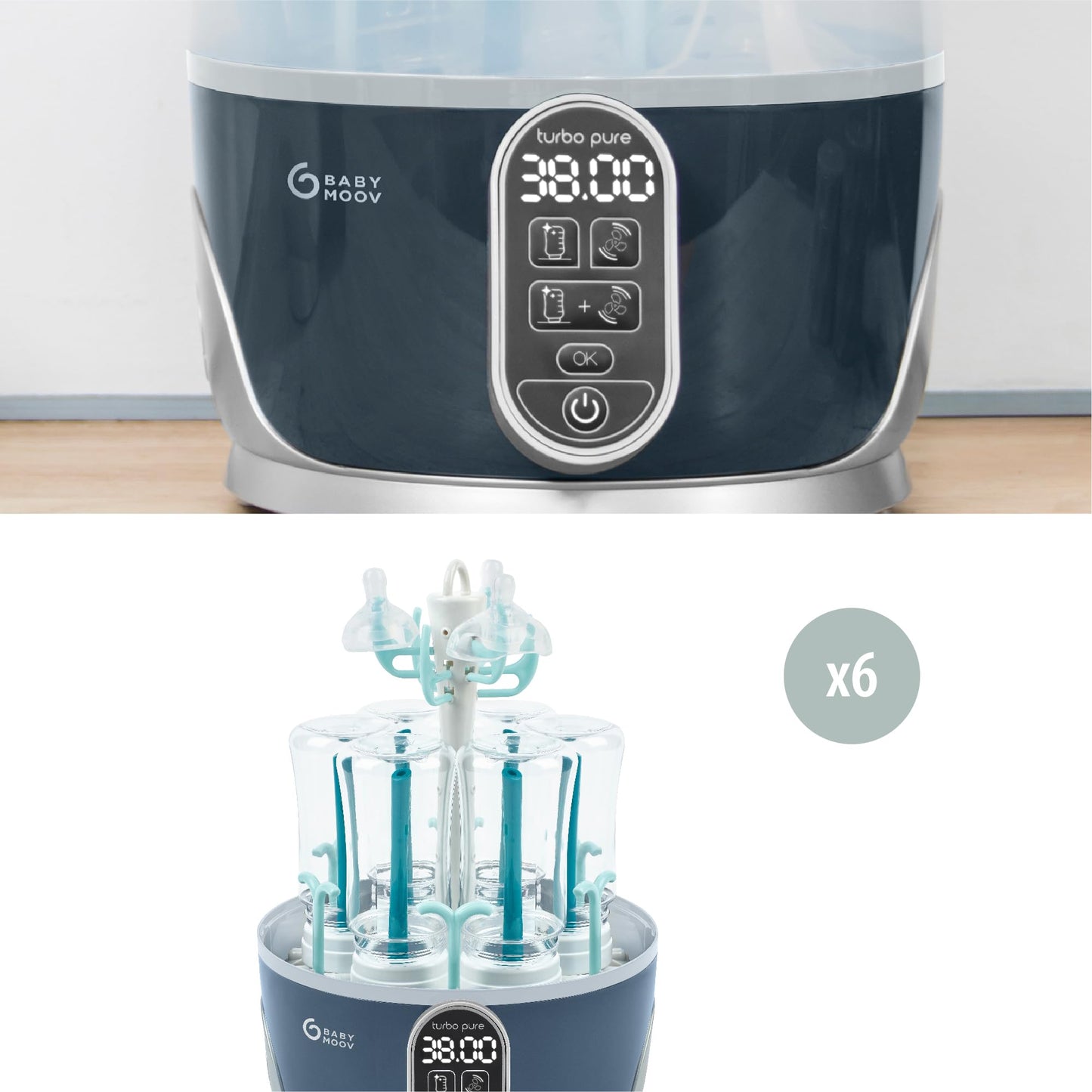 Babymoov Turbo Pure Esterilizadores de Mamilas - Esterilización purificada, secado rápido, almacenamiento de biberones, elimina 99.9% de bacterias, fácil uso para recién nacidos y bebés