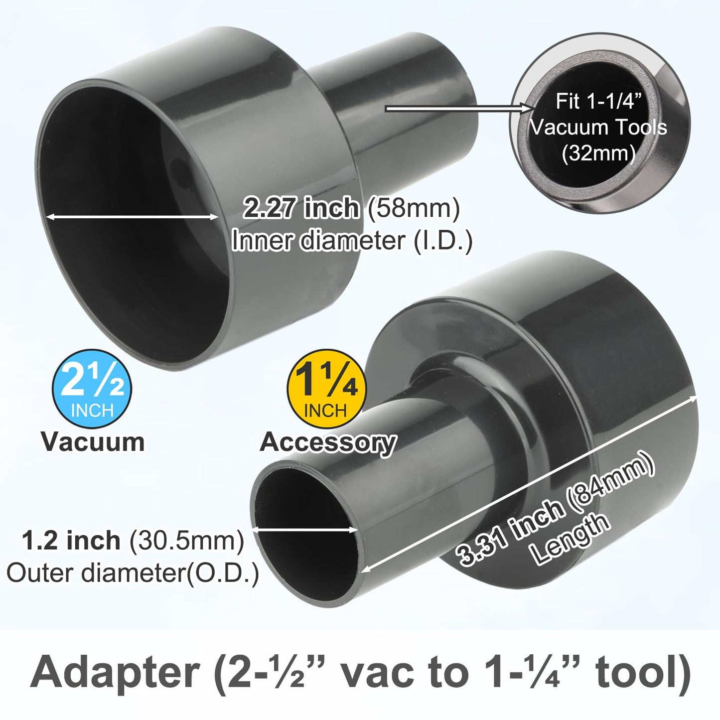 Adaptadores de Manguera Shop Vac Negro 2-1/2 Pulgadas a 1-1/4 Pulgadas Paquete de 2