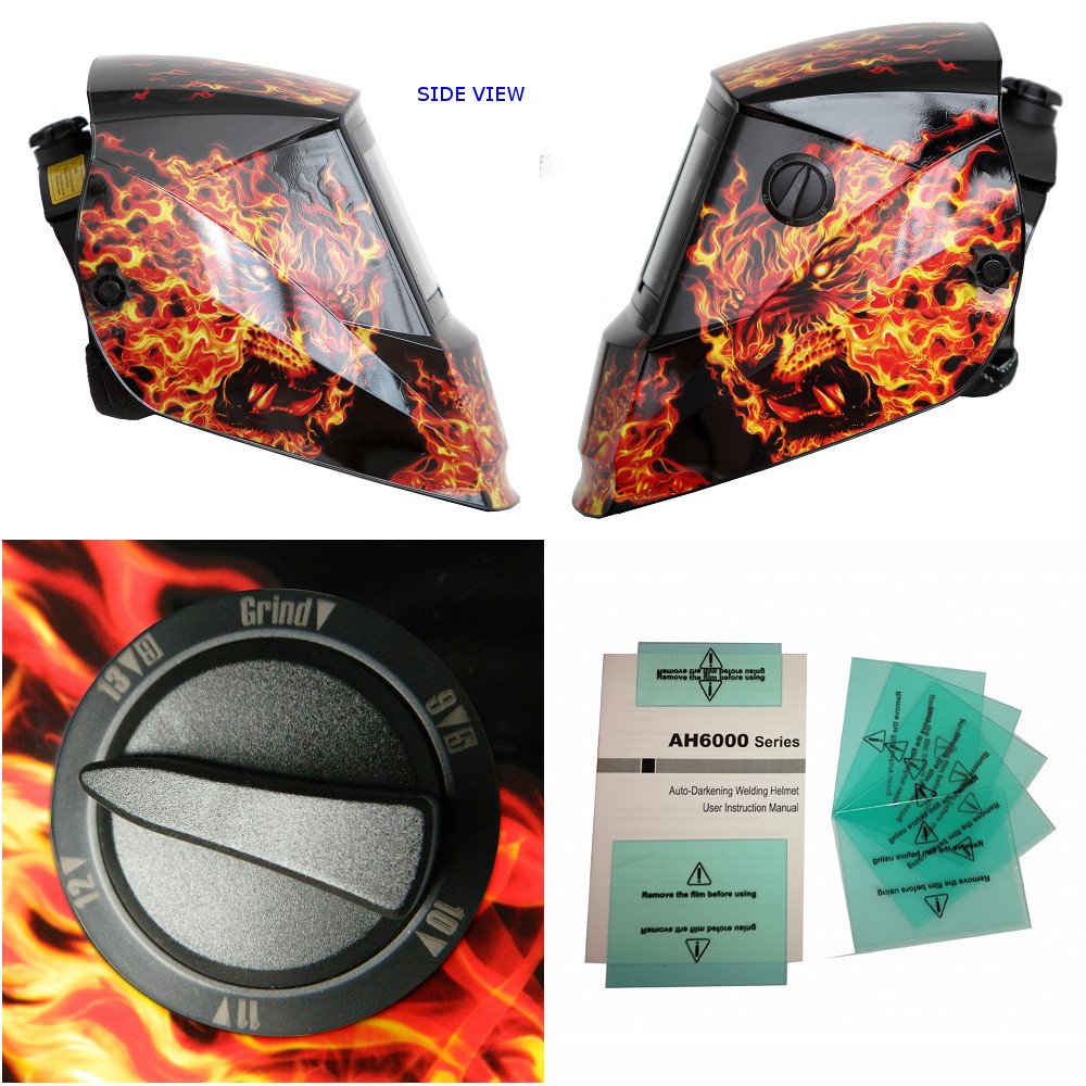Antra AH6-260-6104 Casco de soldadura con oscurecimiento automático con energía solar, visualización ancha 4/5-8/9-13 con función de molienda, cubiertas de lente extra, ideal para TIG, MIG, MMA,