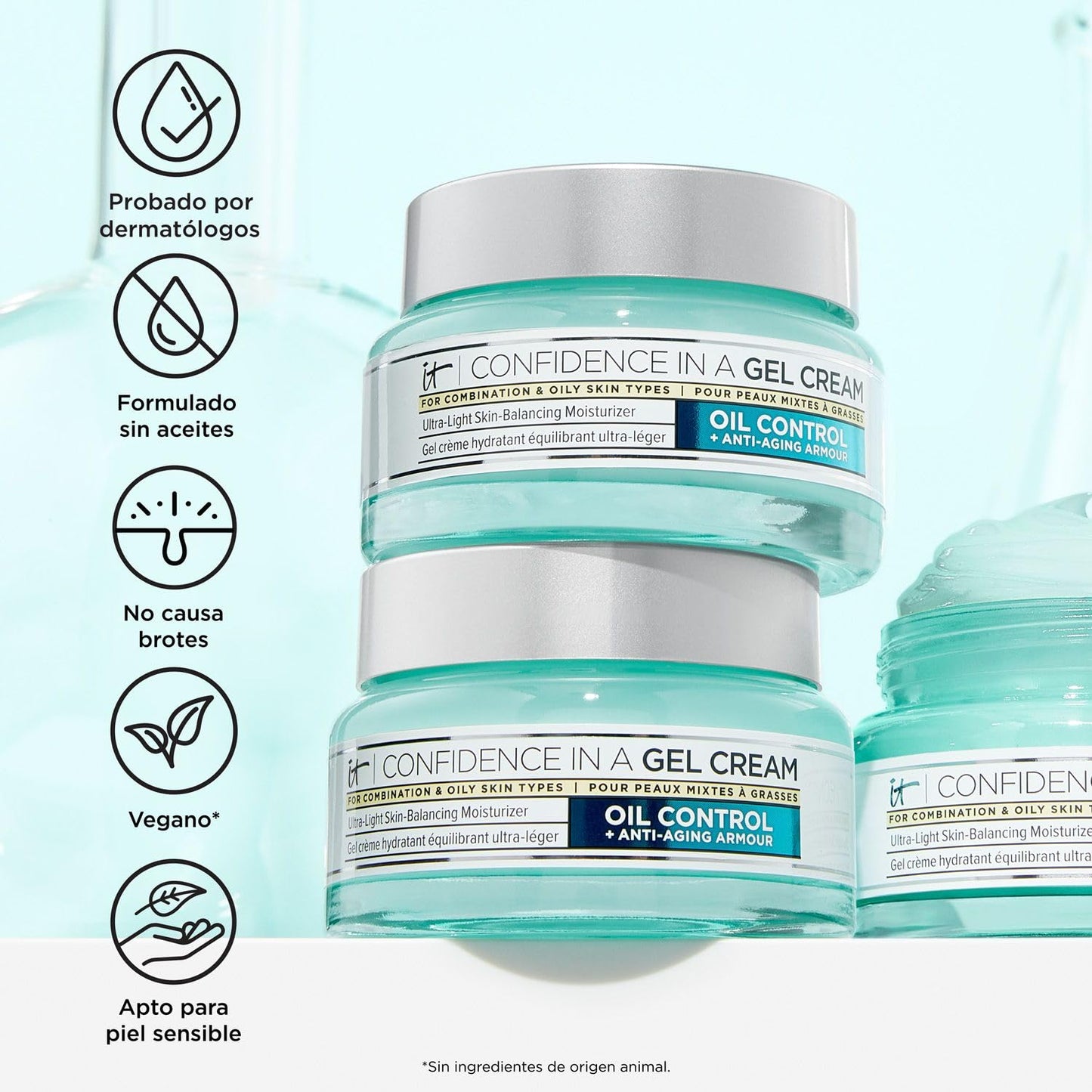 It Cosmetics Confidence in a Gel Oil Control Cream, Gel Hidratante Facial, Reduce el Brillo y la Apariencia de Poros Grandes con Niacinamida, Vitamina E y Péptidos, 60 ml