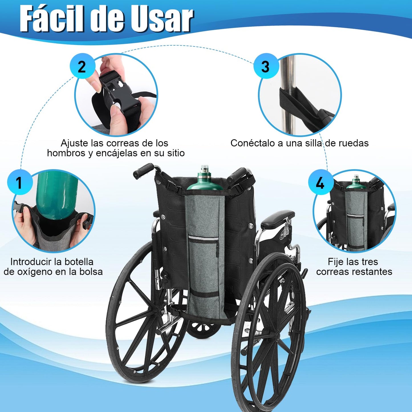 Bulaned Bolsa Portátil para Tanque de Oxígeno, Bolsa Cilíndrica de Oxígeno, Soporte para Tanque de Oxígeno para Silla de Ruedas con Hebillas, Bolsa Cilíndrica Ajustable, Bolsa para Tanque de Oxígeno