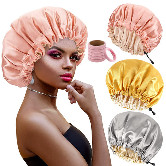 Gorro de Seda para Dormir Ajustable 3 Piezas, Gorro para Dormir Cabello Rizado Reutilizable y Cómodo, Gorro de Satin para Cabello Rizado para Dormir, Bañarse & Cocinando