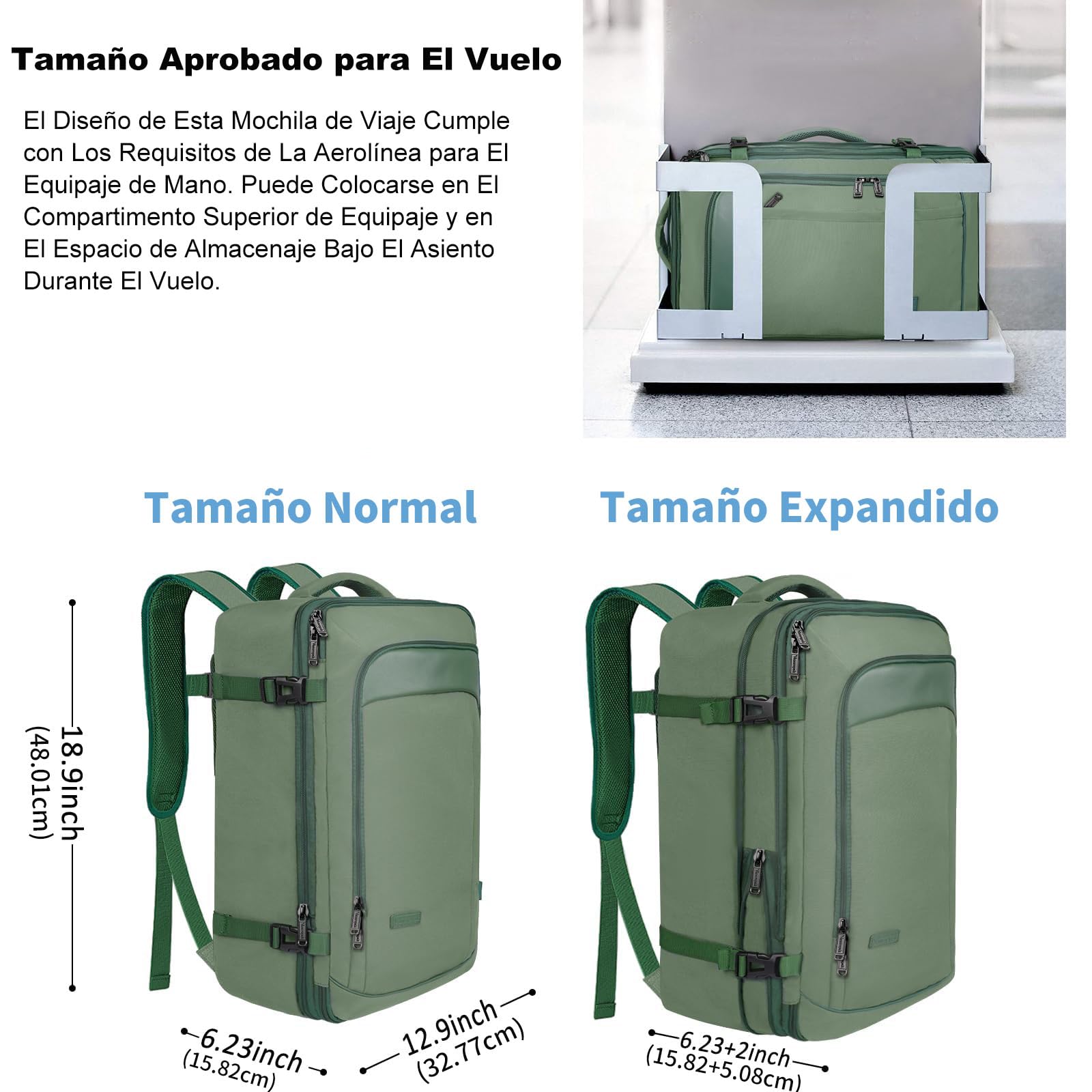 Mochila de Viaje Vancropak Verde Grande Expandible Impermeable para Mujer y Hombre