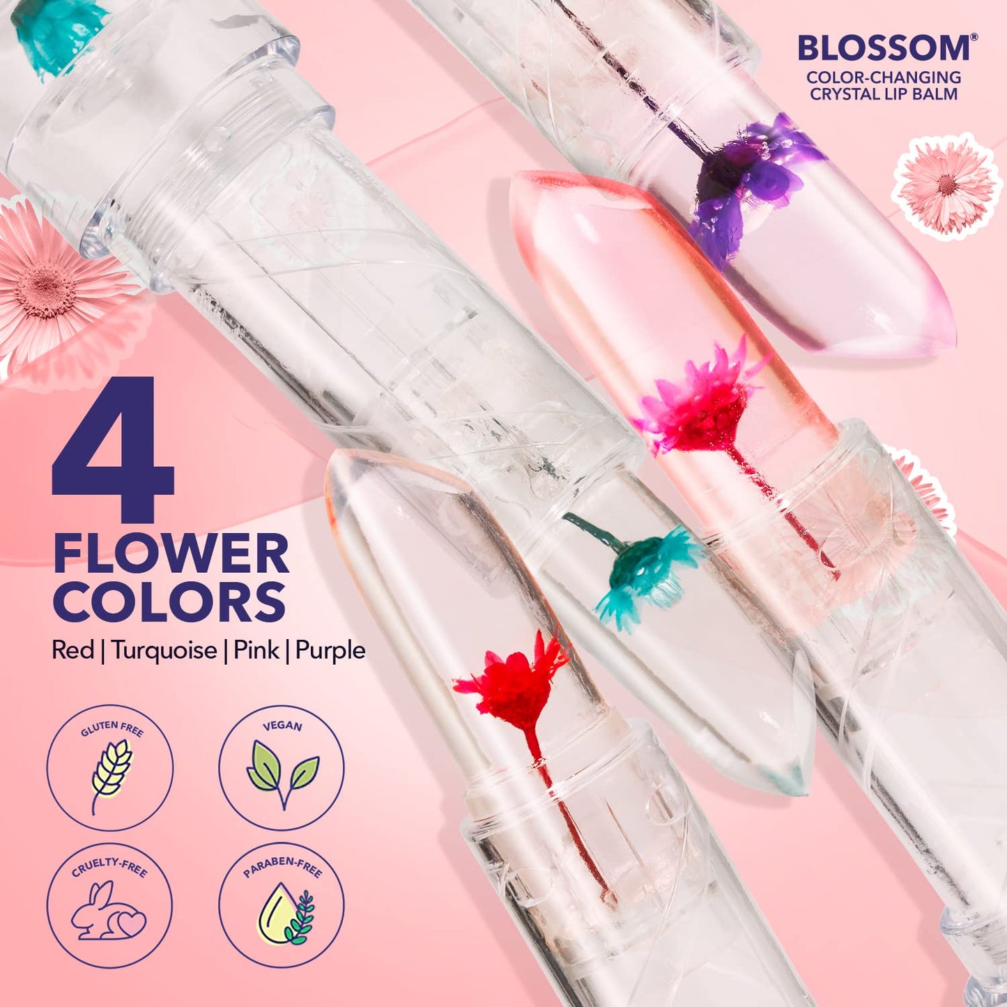 Blossom Crystal Lip Balm - Color Changing - Pink